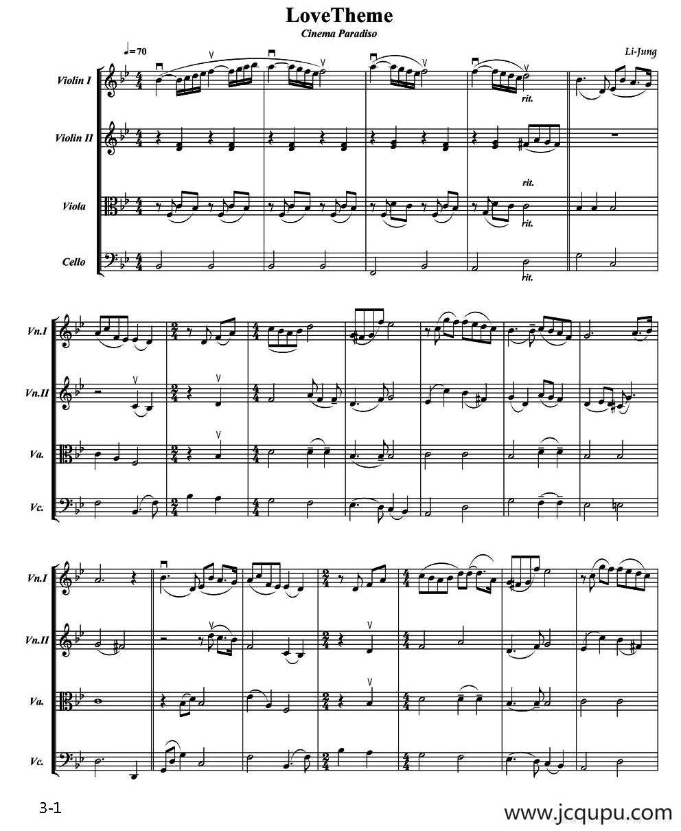 Love Theme（弦乐四重奏）简谱