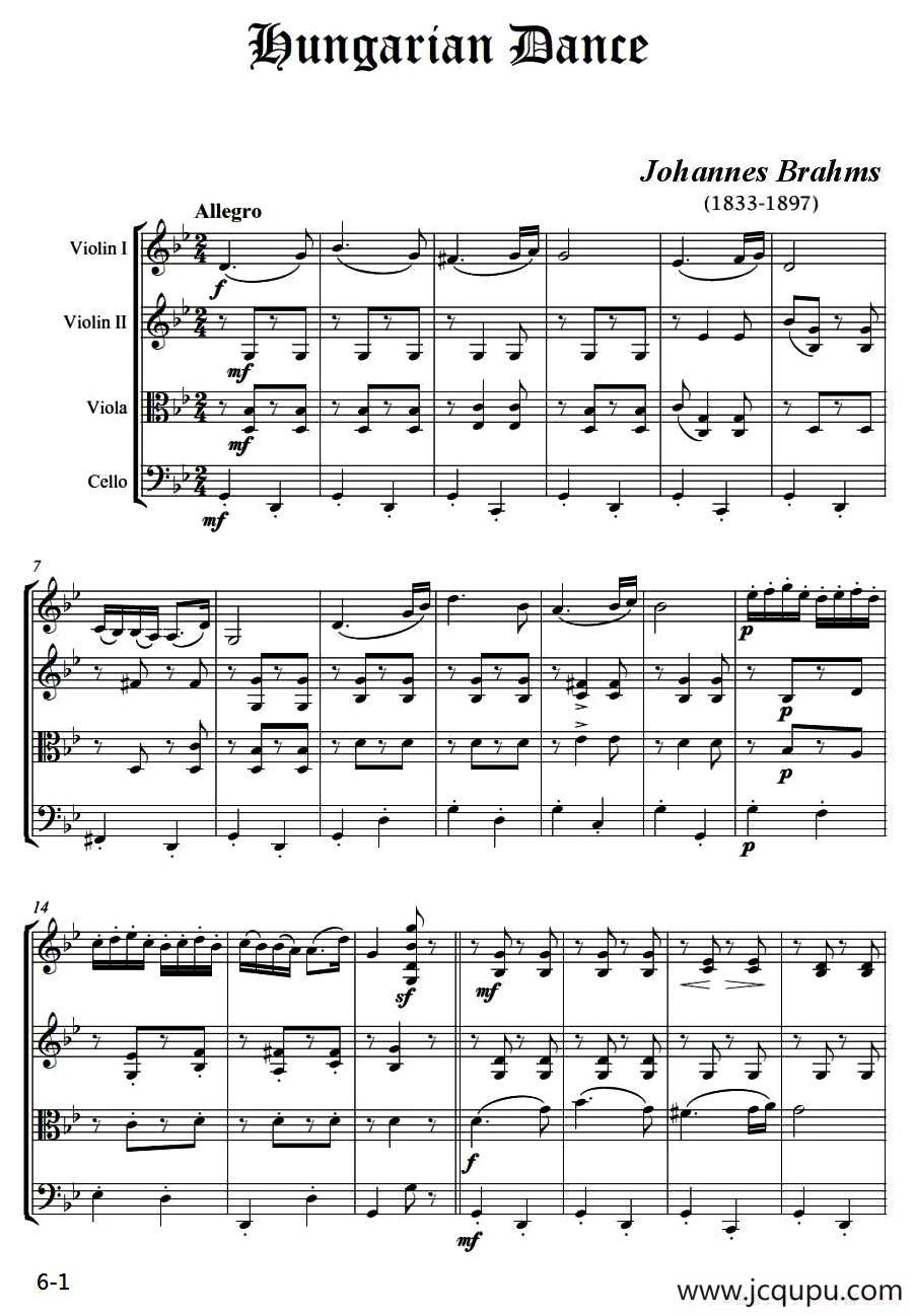 匈牙利舞曲（弦乐四重奏）简谱