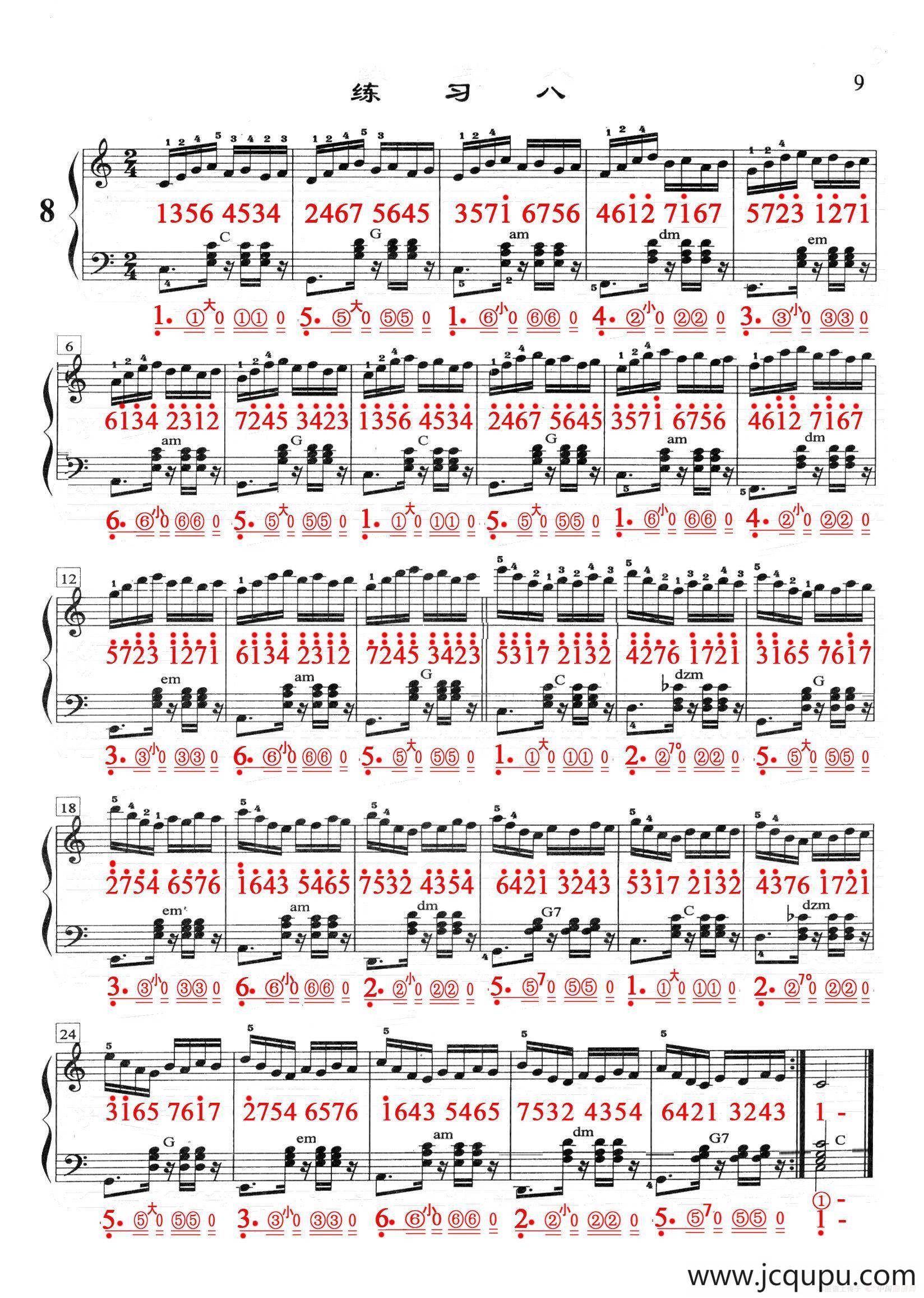 哈农《手风琴手指练习》之八（五线谱+简谱）简谱