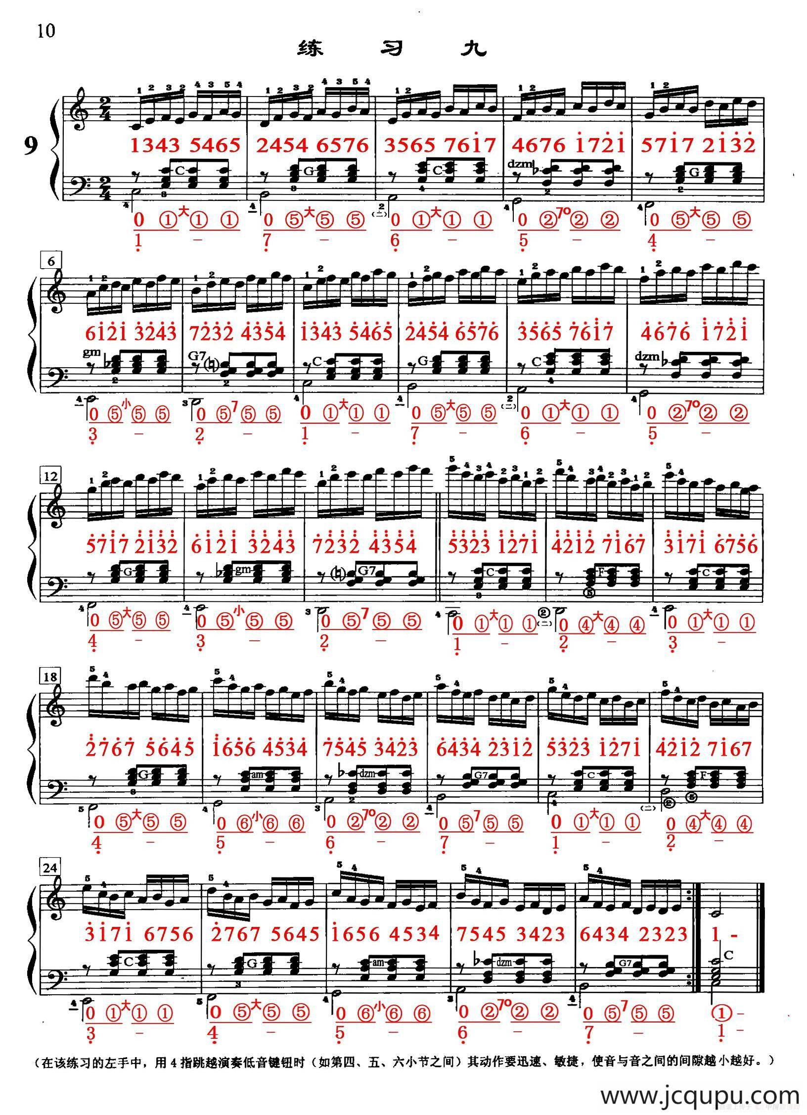 哈农《手风琴手指练习》之九（五线谱+简谱）简谱
