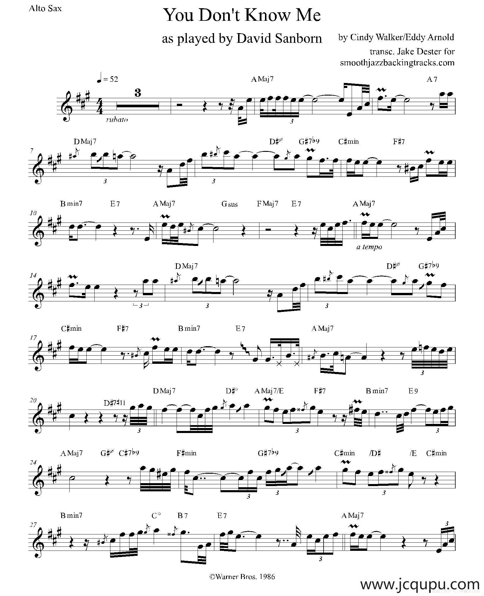 You Don't Know Me（中音萨克斯谱）简谱