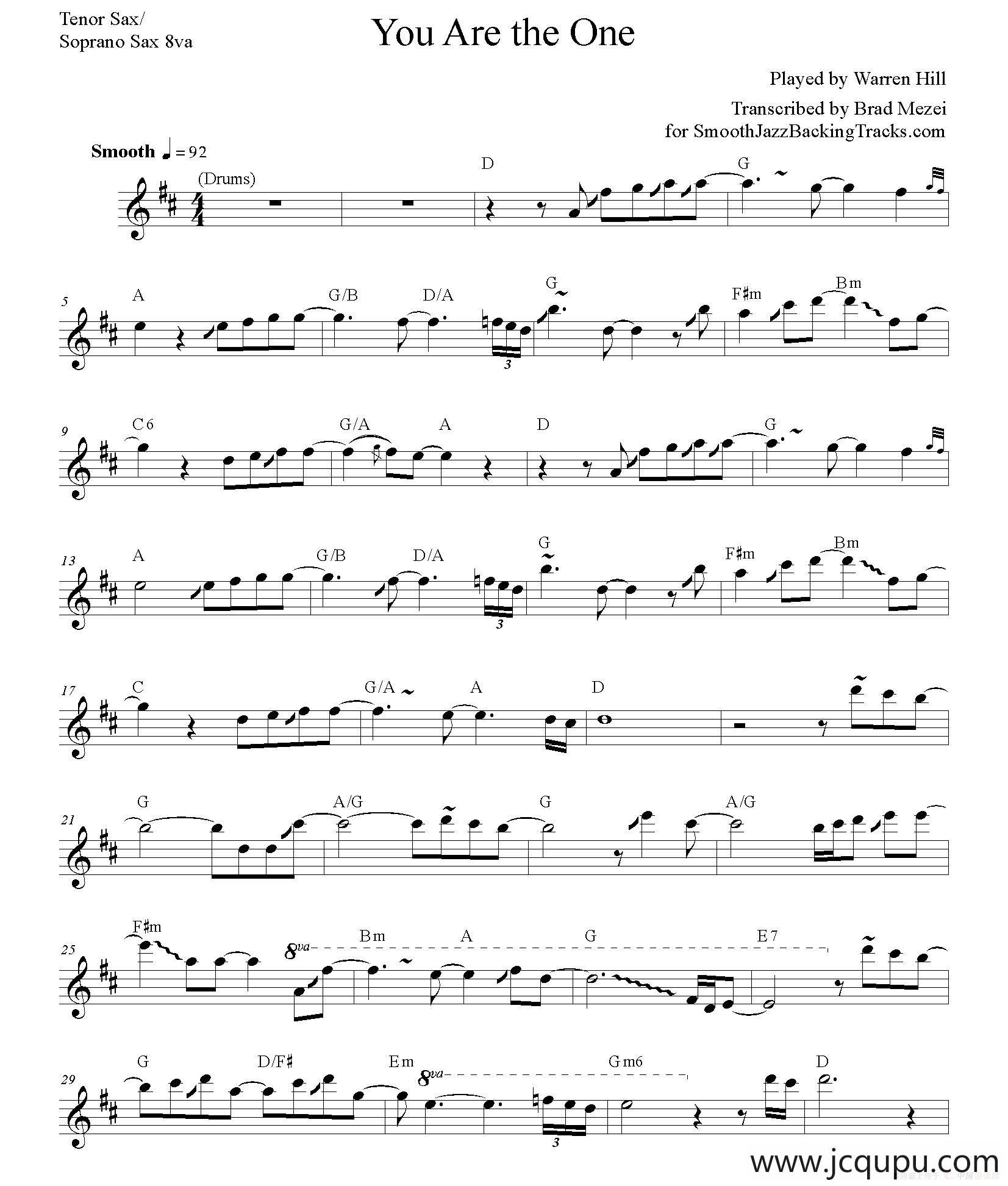 You Are The One（次中音/高音萨克斯谱）简谱