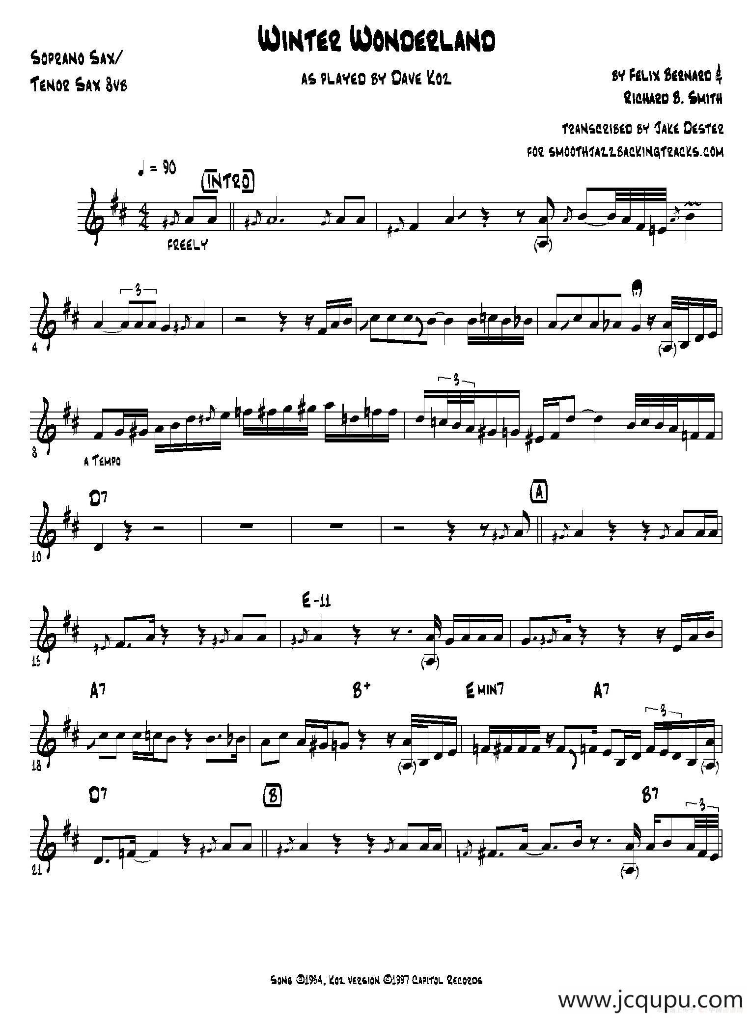 Winter Wonderland（高音萨克斯）简谱