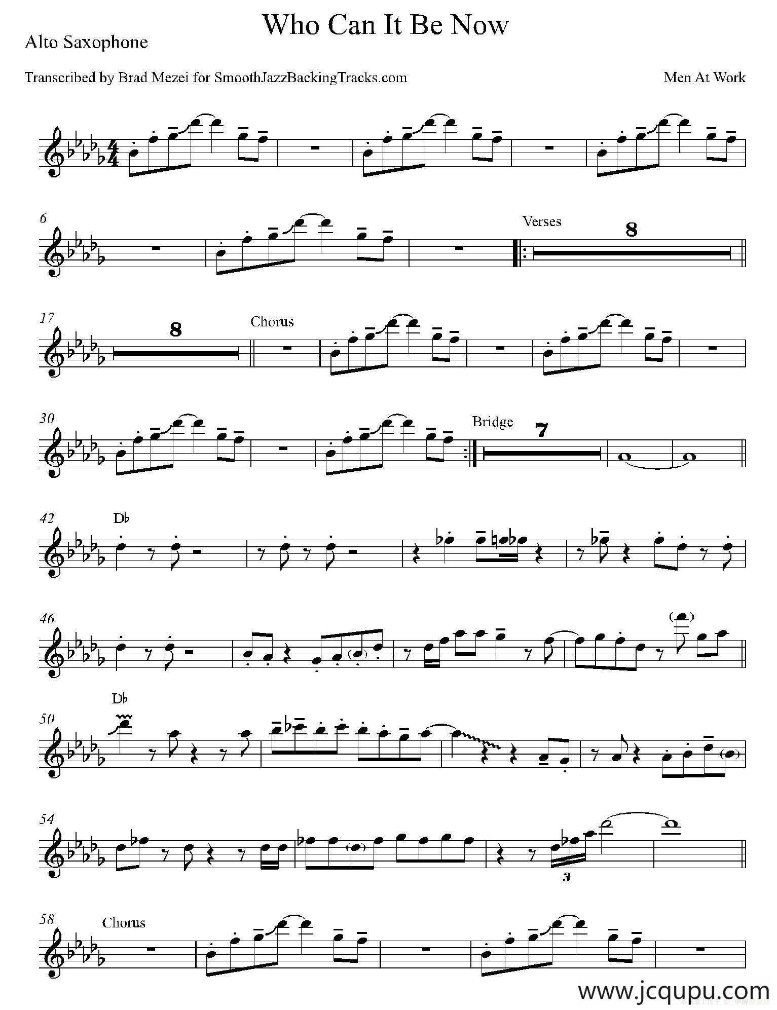 Who CanIt Be Now（中音萨克斯）简谱