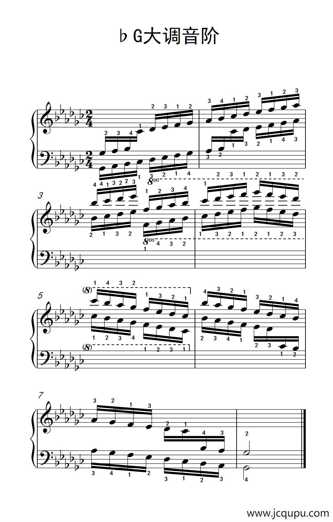 第八级23.♭G大调音阶（中央音乐学院 钢琴（业余）考级教程 7-9级）简谱