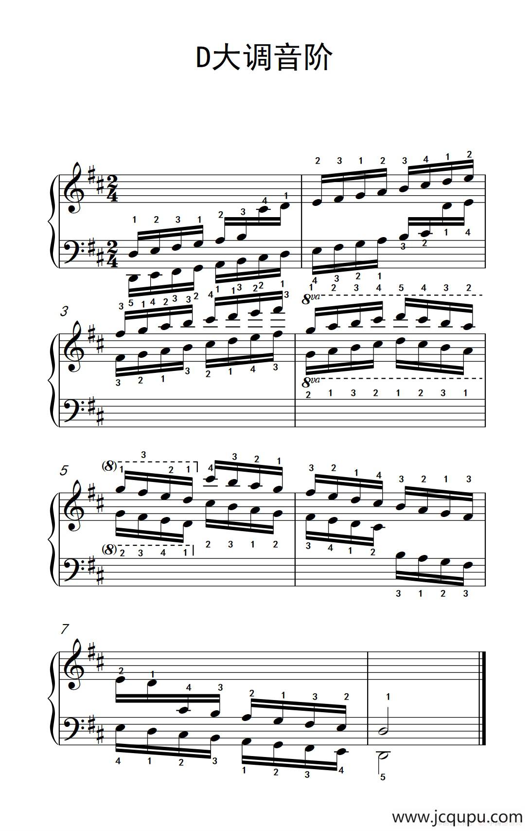 第八级5.D大调音阶（中央音乐学院 钢琴（业余）考级教程 7-9级）简谱