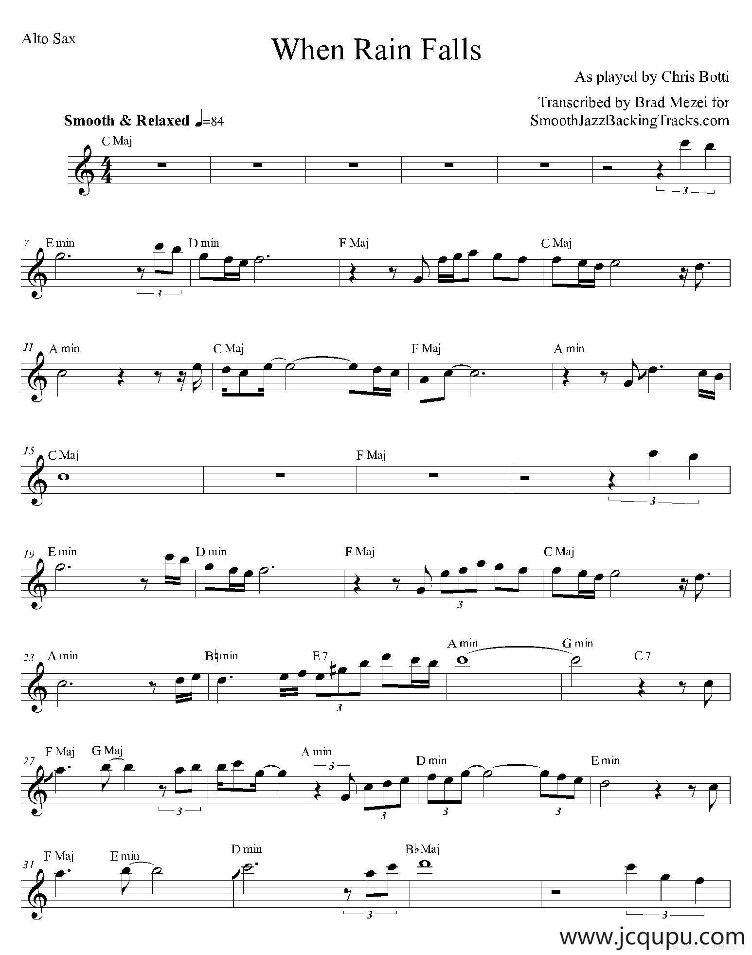 When Rain Falls（中音萨克斯）简谱