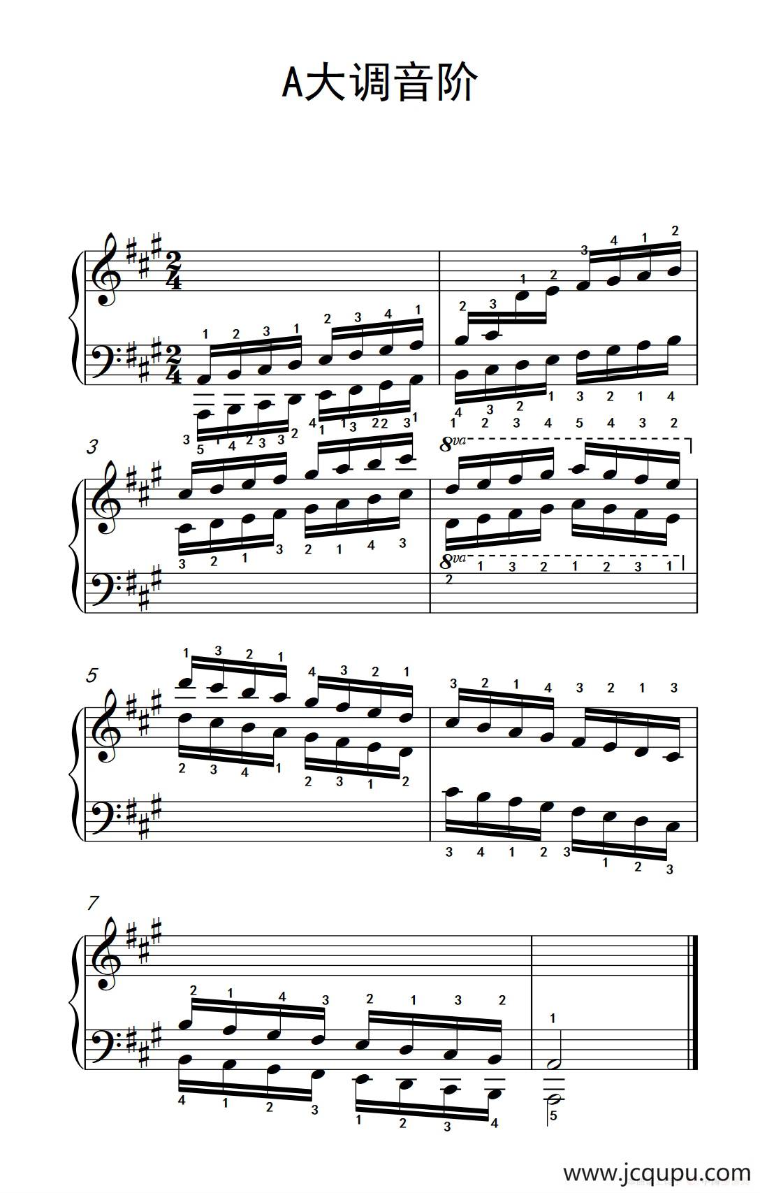 第八级7.A大调音阶（中央音乐学院 钢琴（业余）考级教程 7-9级）简谱