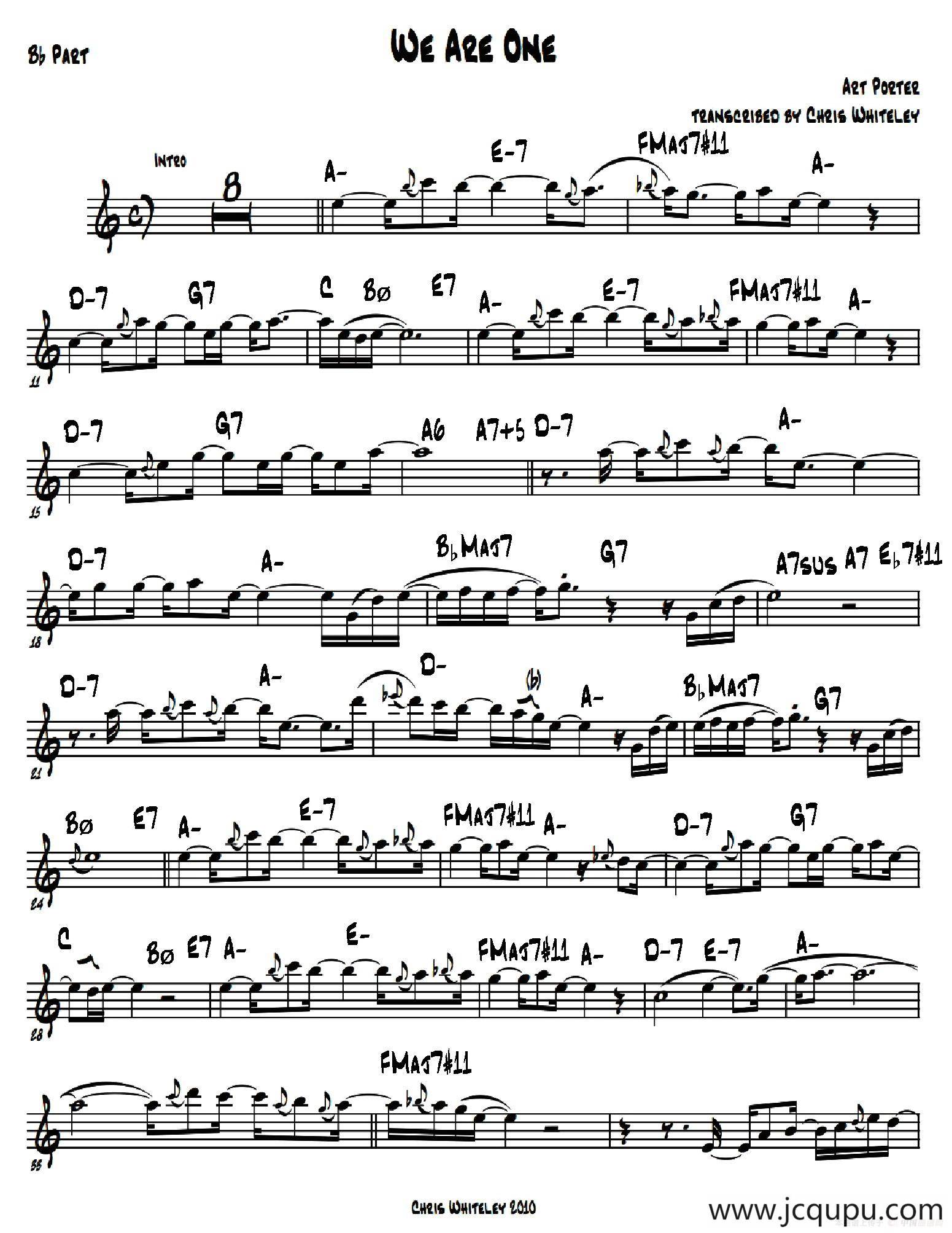 We Are One（次中音萨克斯）简谱