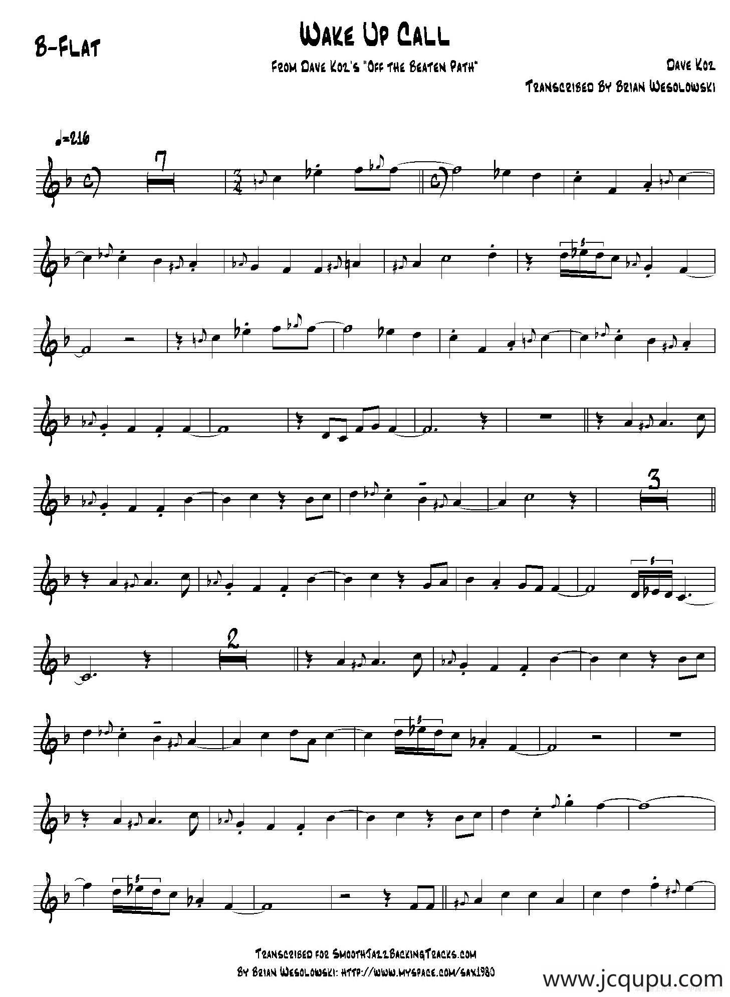 Wake Up Call（次中音萨克斯）简谱