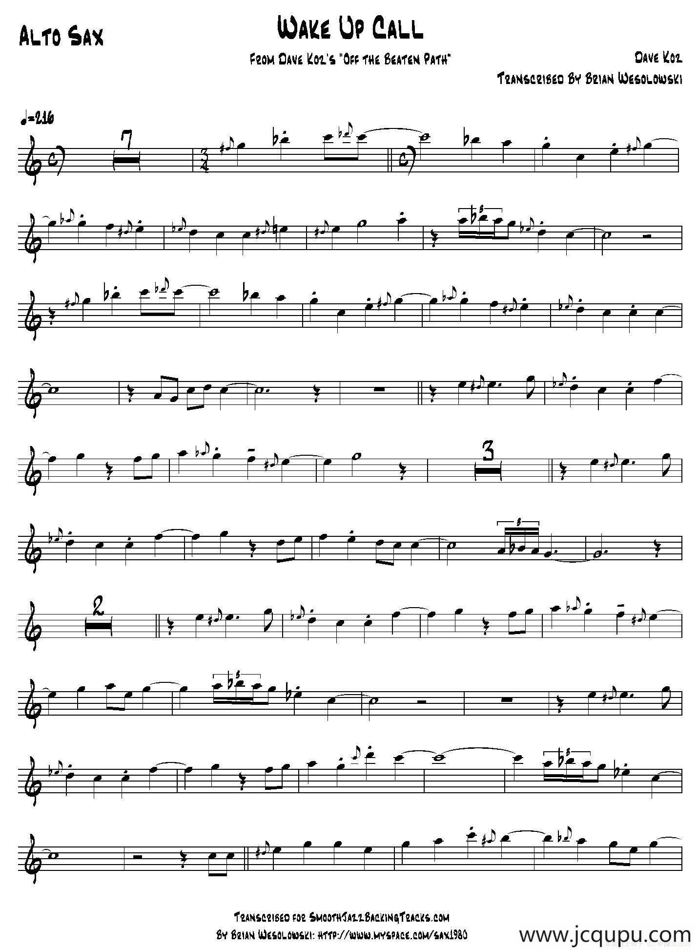 Wake Up Call（中音萨克斯）简谱