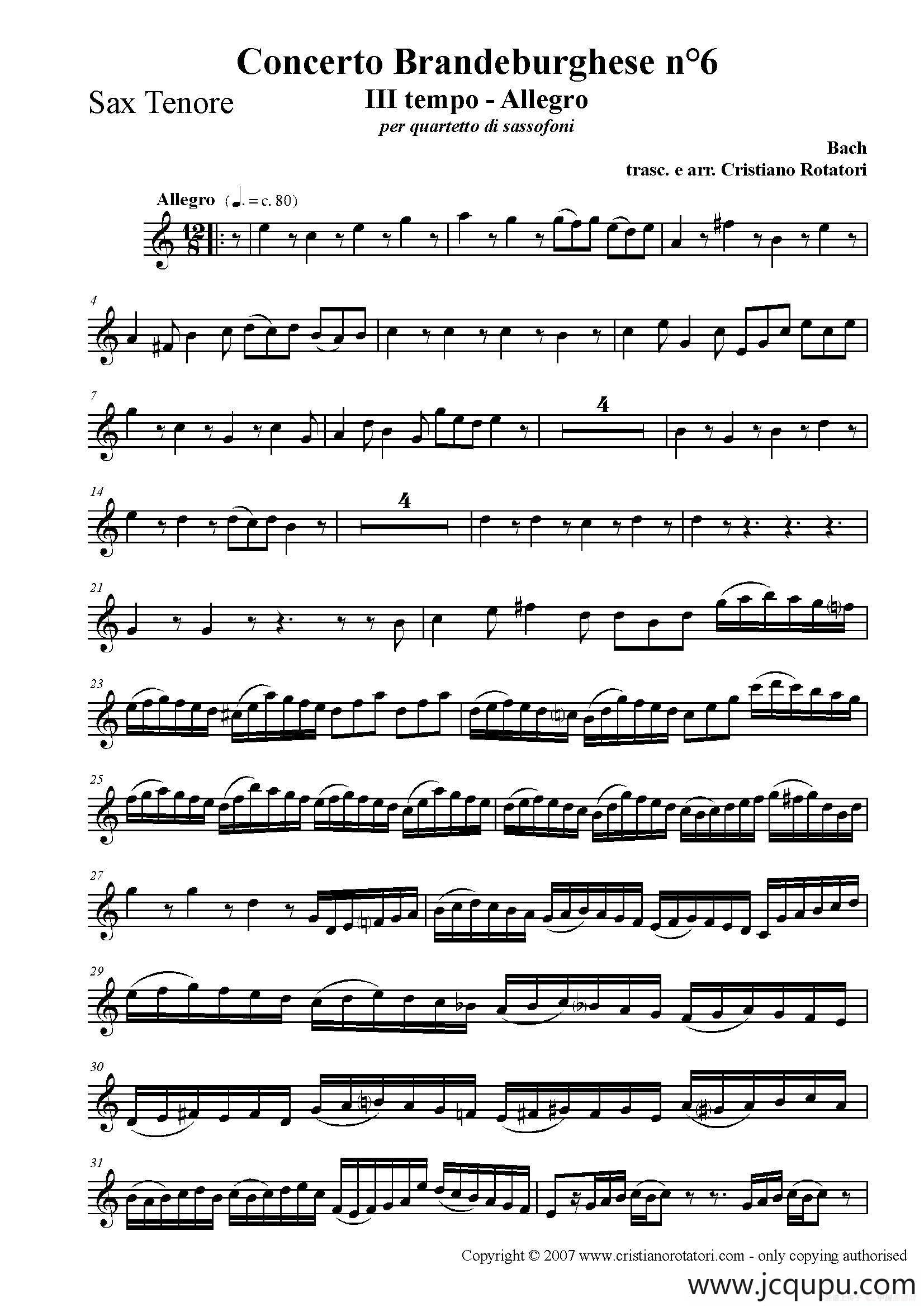 Concerto Brandeburghese（次中音萨克斯）简谱