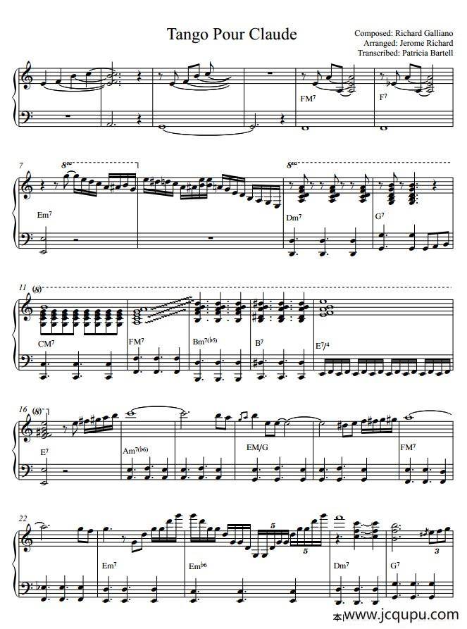 Tango Pour Claude（献给克劳德的探戈）（​加花巴扬版）简谱