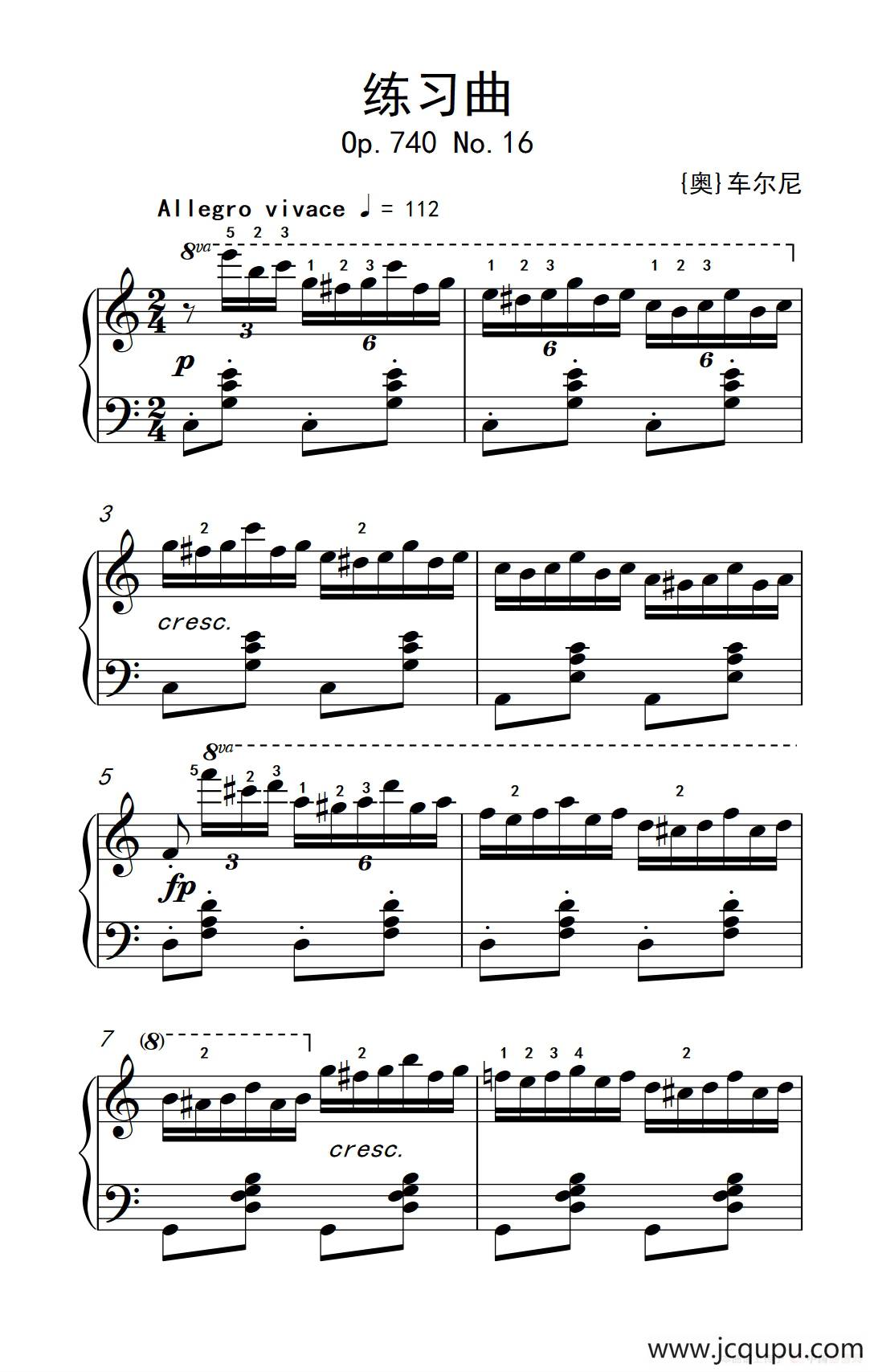 第八级1.练习曲 Op.740 No.16（中央音乐学院 钢琴（业余）考级教程 7-9级）简谱