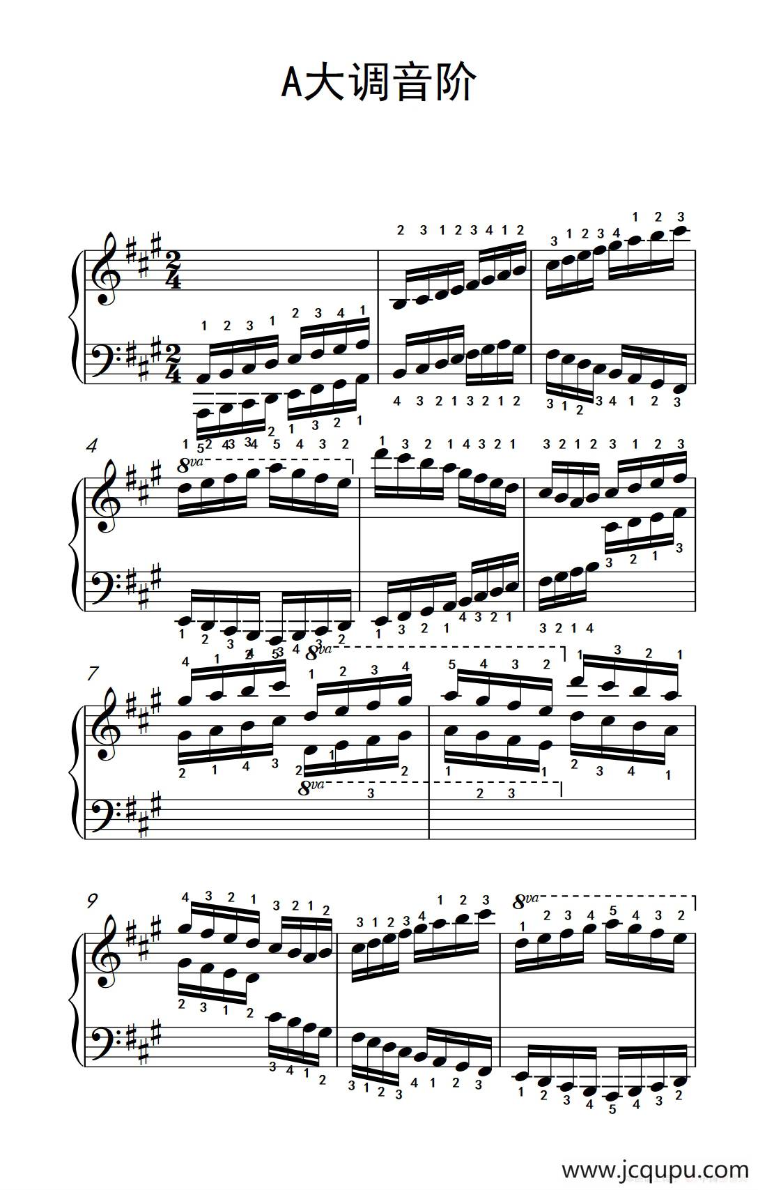 第九级11.A大调音阶（中央音乐学院 钢琴（业余）考级教程 7-9级）简谱