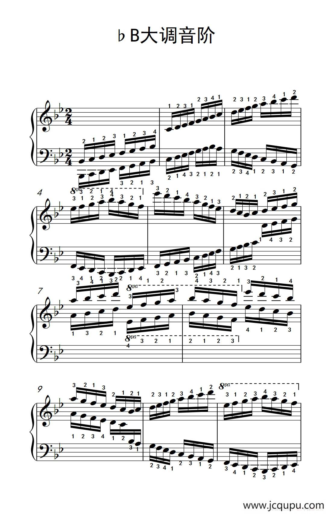 第九级9.♭B大调音阶（中央音乐学院 钢琴（业余）考级教程 7-9级）简谱