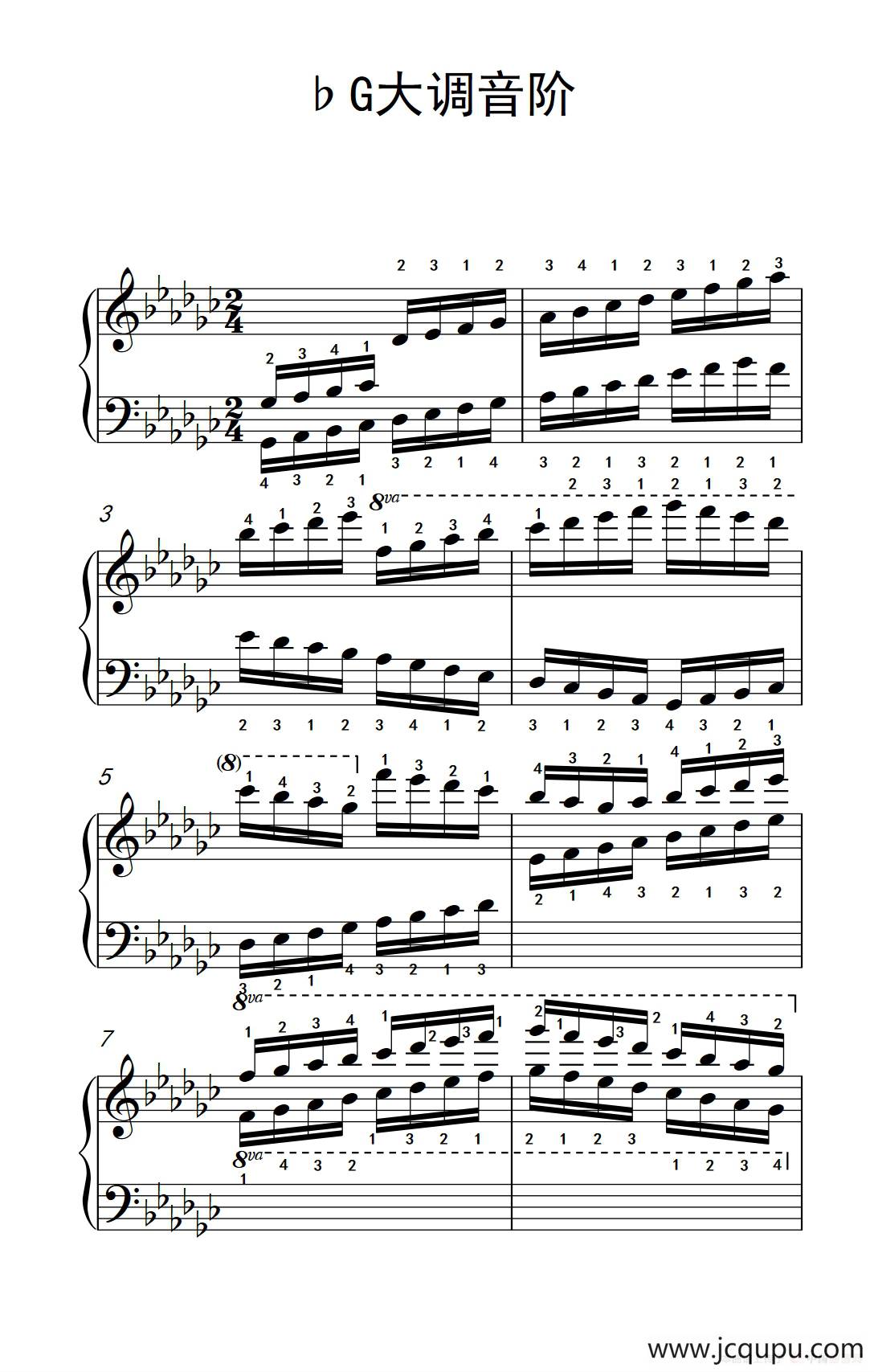 第九级23.♭G大调音阶（中央音乐学院 钢琴（业余）考级教程 7-9级）简谱
