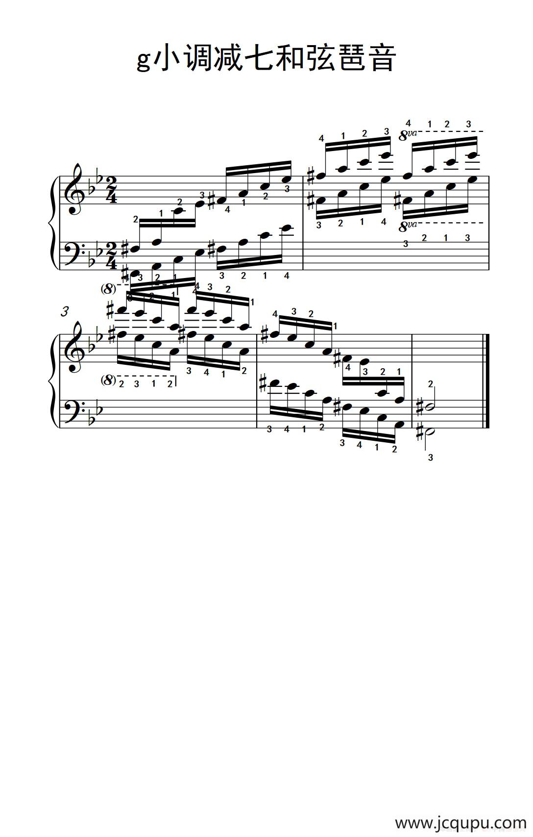 第九级16.g小调减七和弦琶音（中央音乐学院 钢琴（业余）考级教程 7-9级）简谱