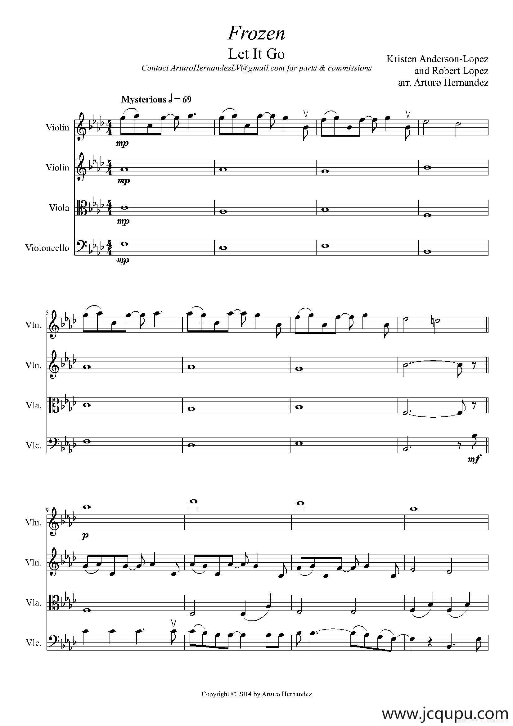 Frozen Let It Go（弦乐四重奏）简谱