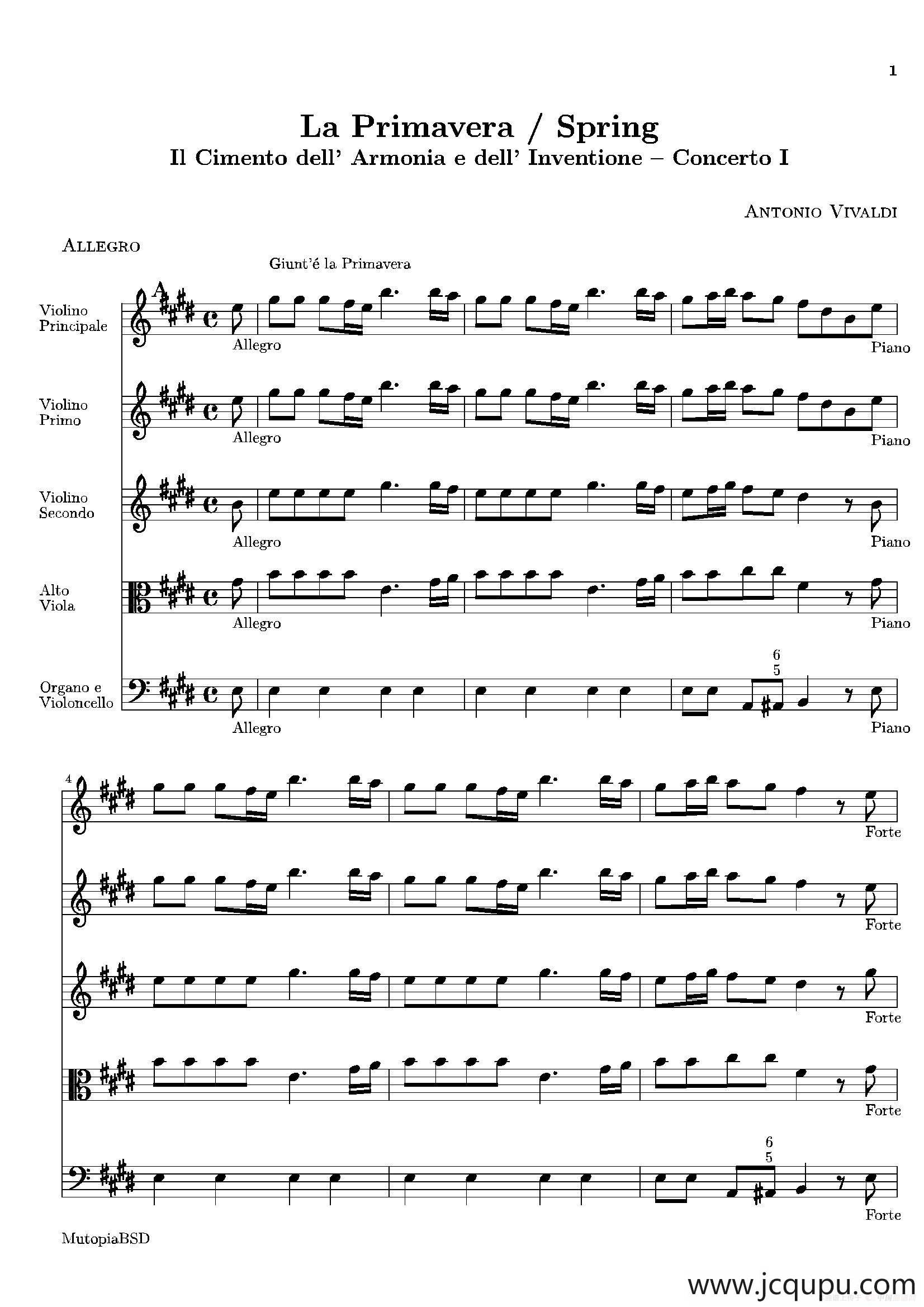 La Primavera·Spring（四季·春）（弦乐协奏曲总谱）简谱