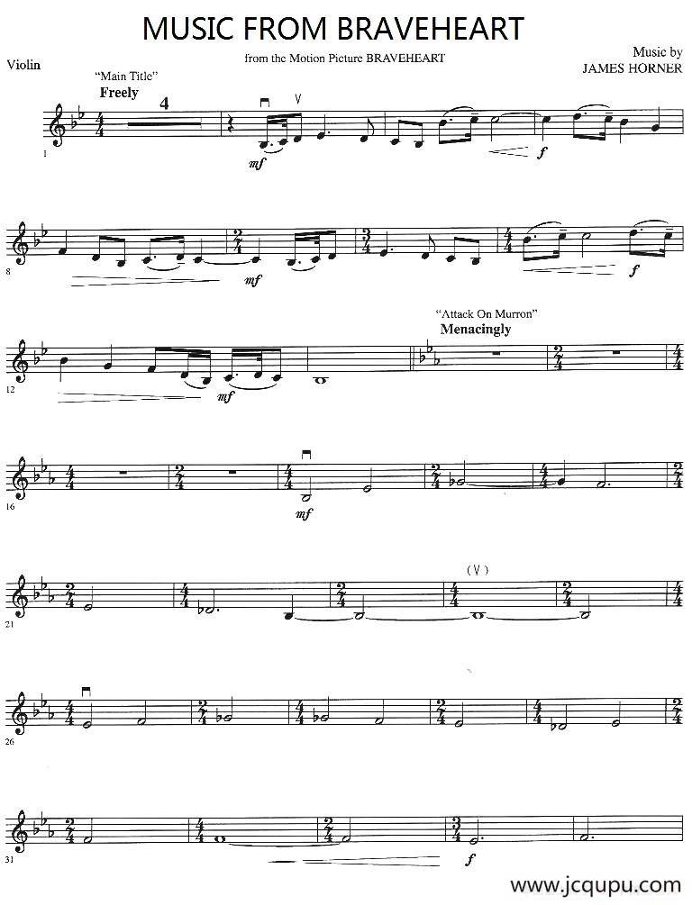 MUSIC FROM BRAVEHEART简谱