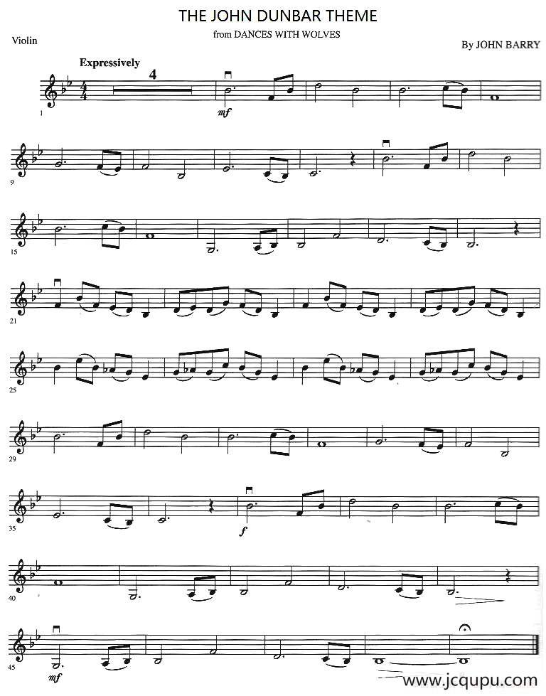 THE JOHN DUNBAR THEME简谱