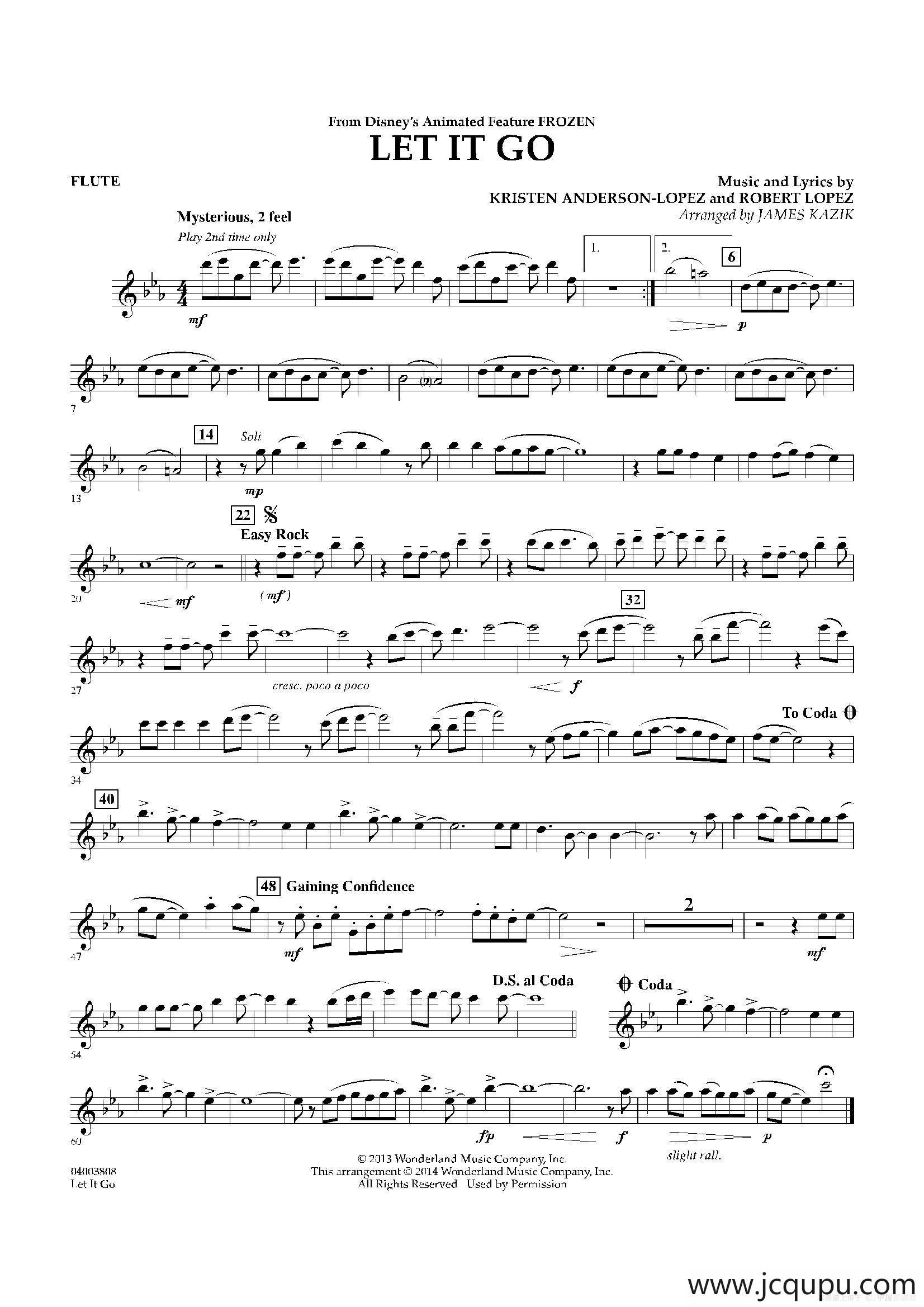 Let it go（《冰雪奇缘》主题曲）（交响管乐分谱）简谱