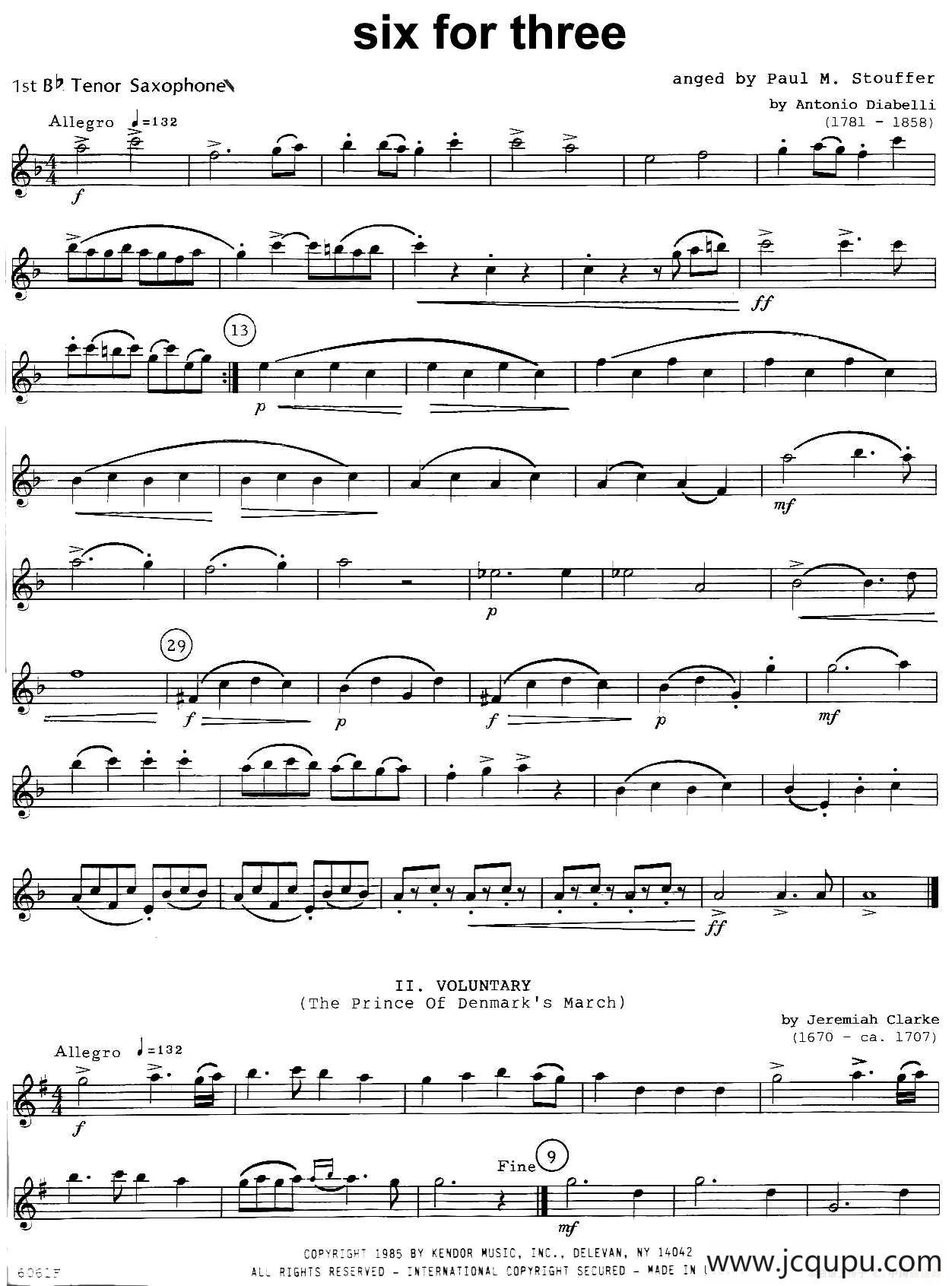 six for three（次中音三重奏第一萨克斯分谱）简谱