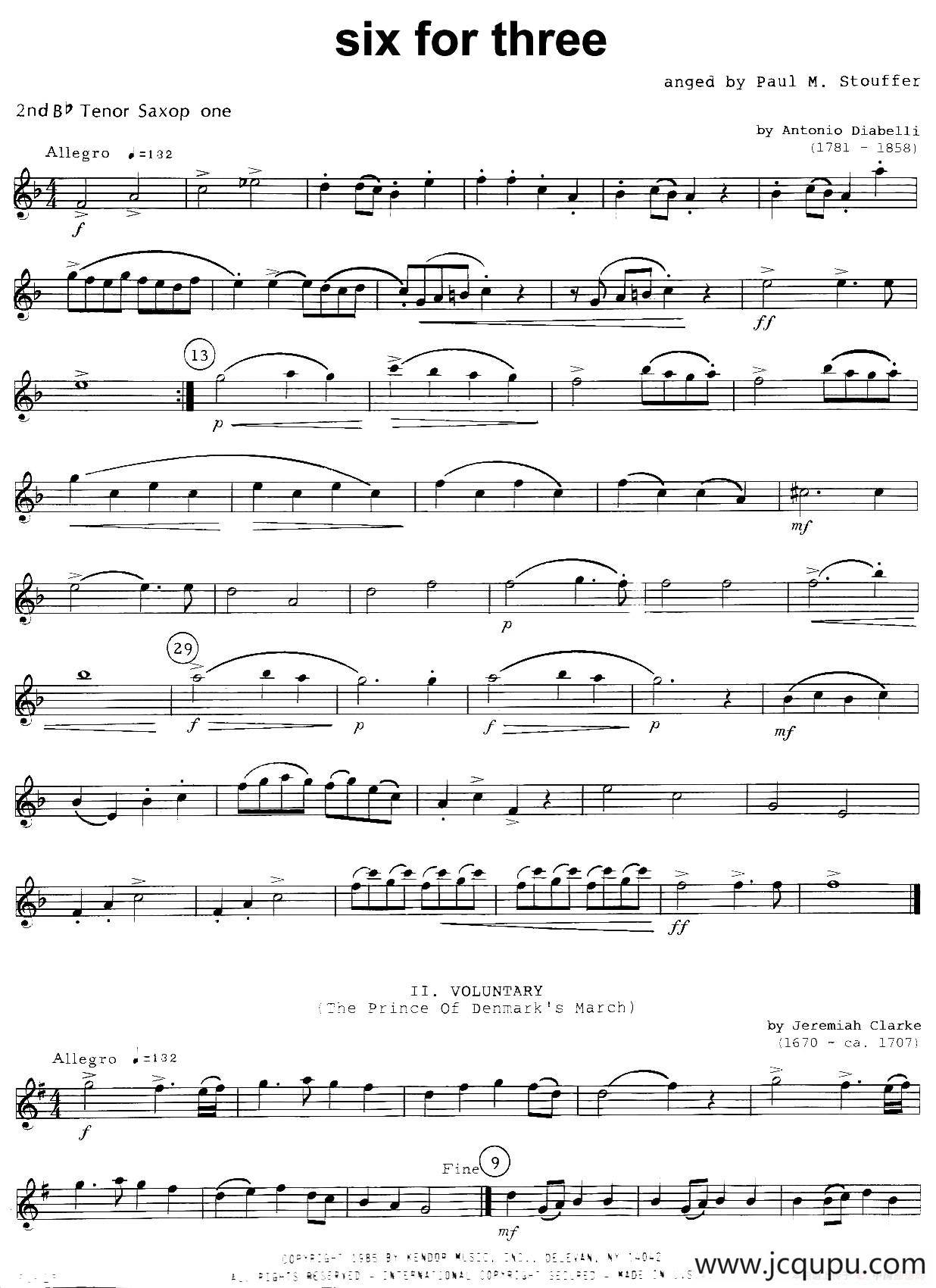 six for three（次中音三重奏第二萨克斯分谱）简谱