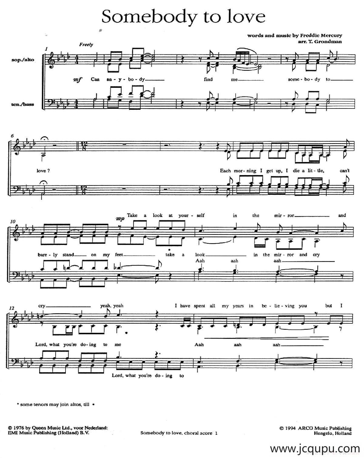 Somebody to love简谱