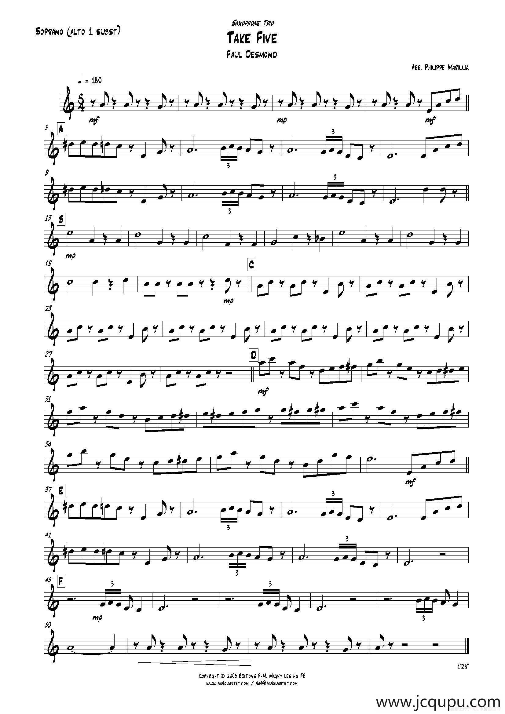 Take Five（无伴奏爵士五重奏分谱）简谱