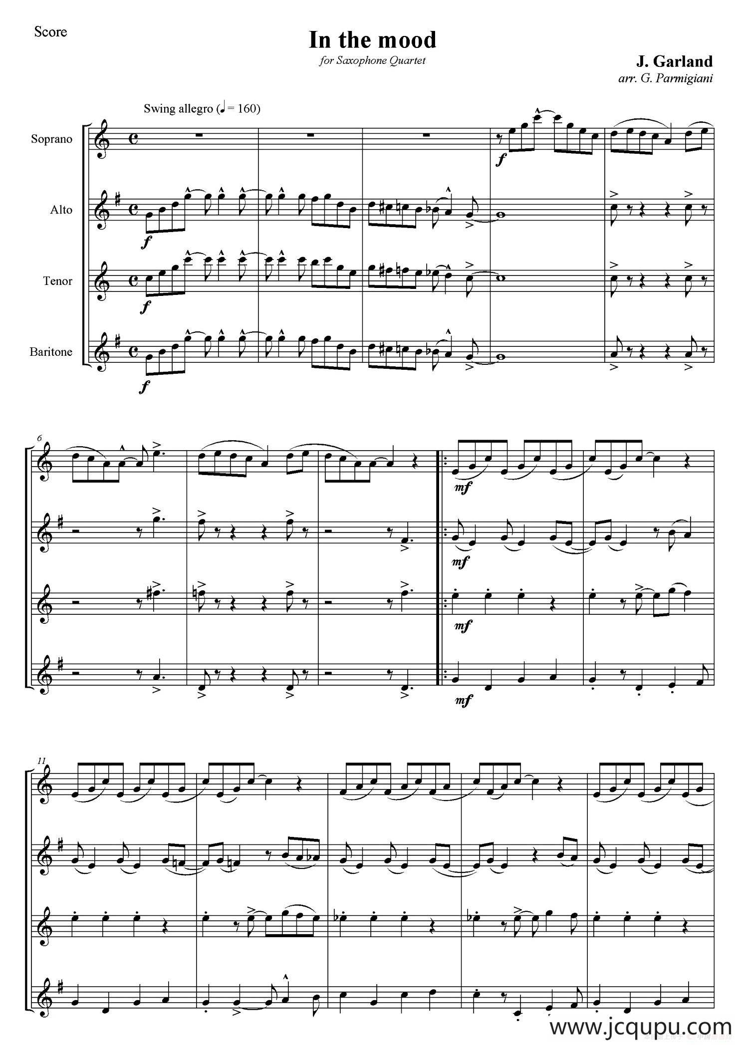 In The Mood（情绪）（四重奏总谱）简谱
