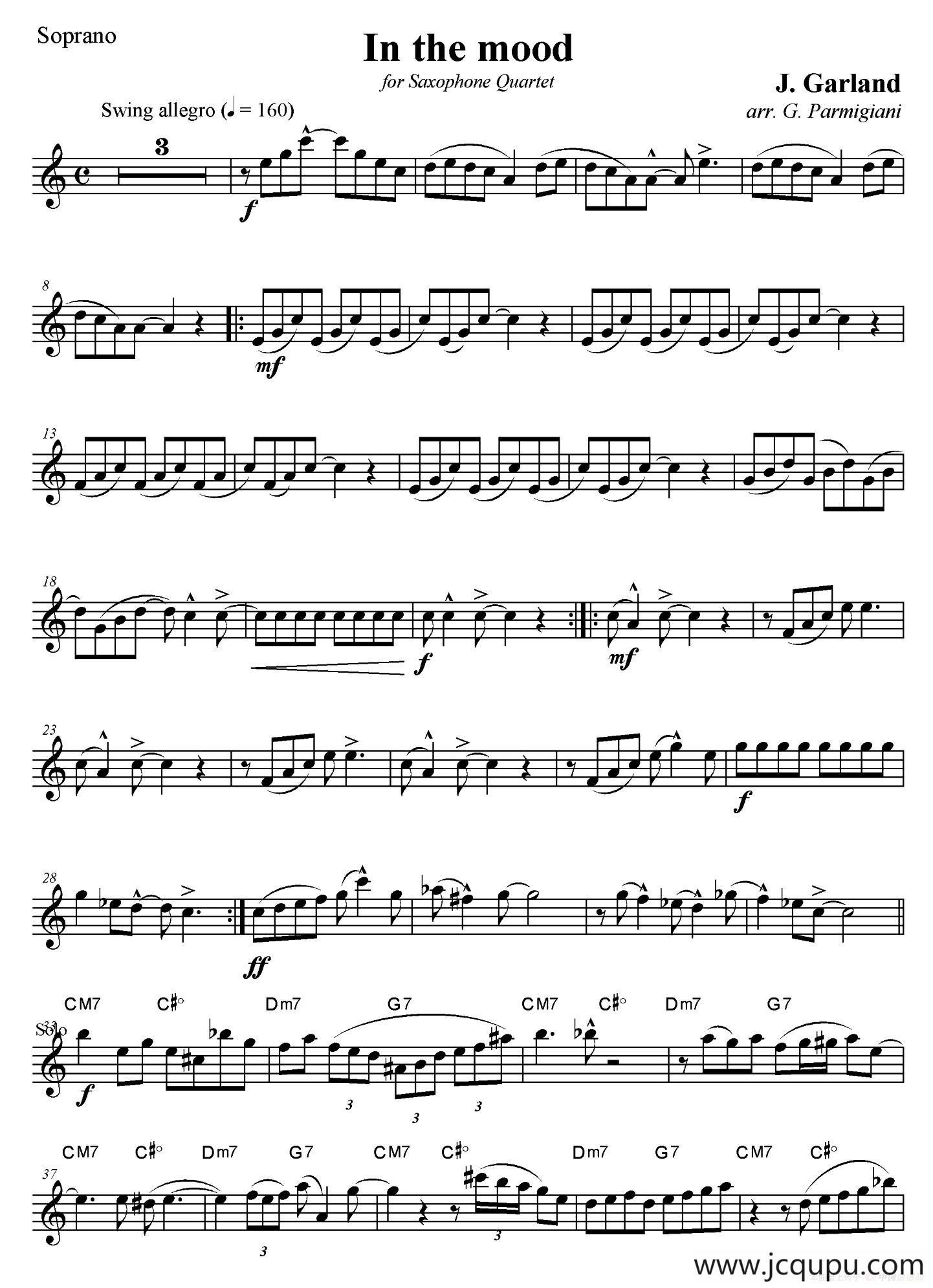 In The Mood（情绪）（四重奏高音萨克斯分谱）简谱