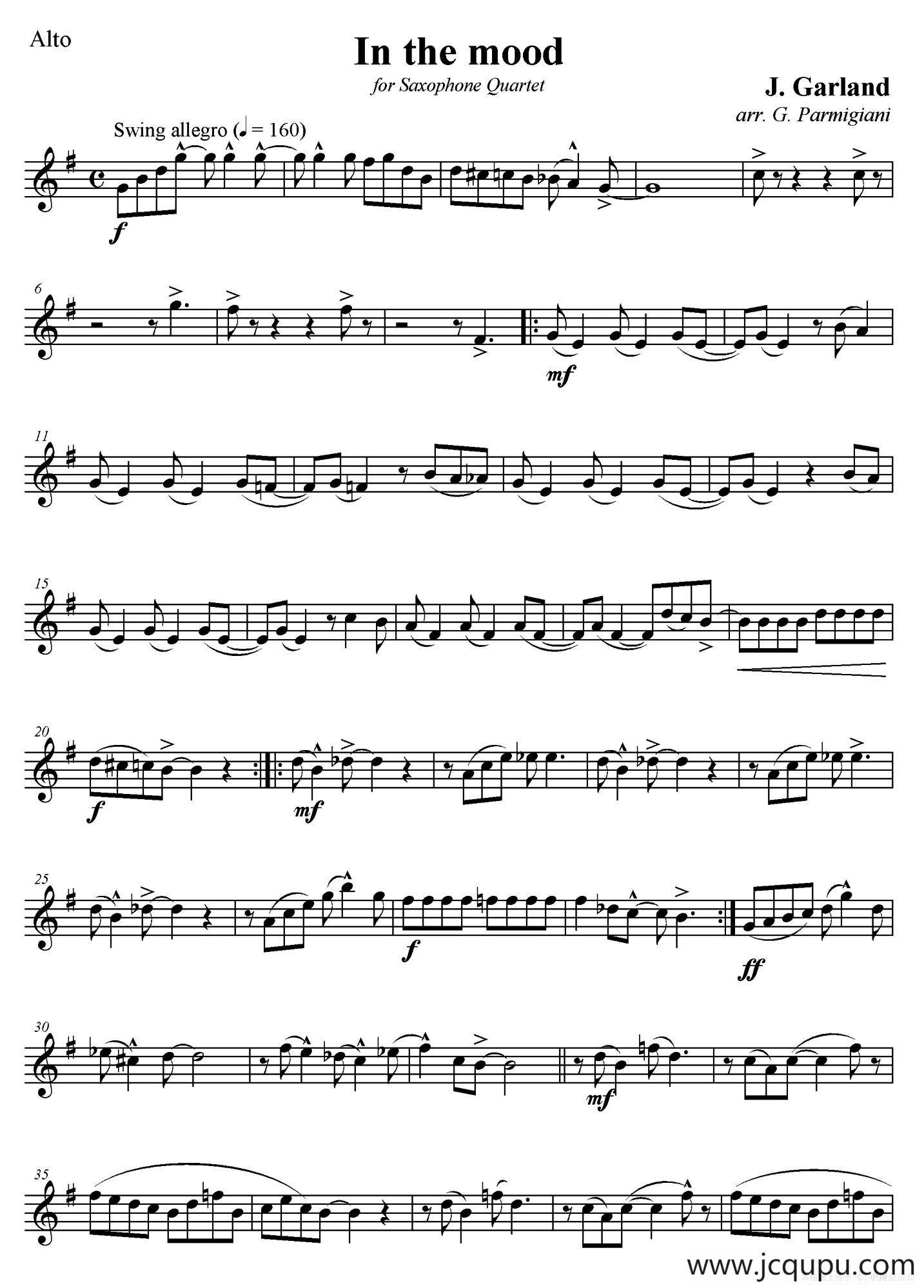 In The Mood（情绪）（四重奏中音萨克斯分谱）简谱