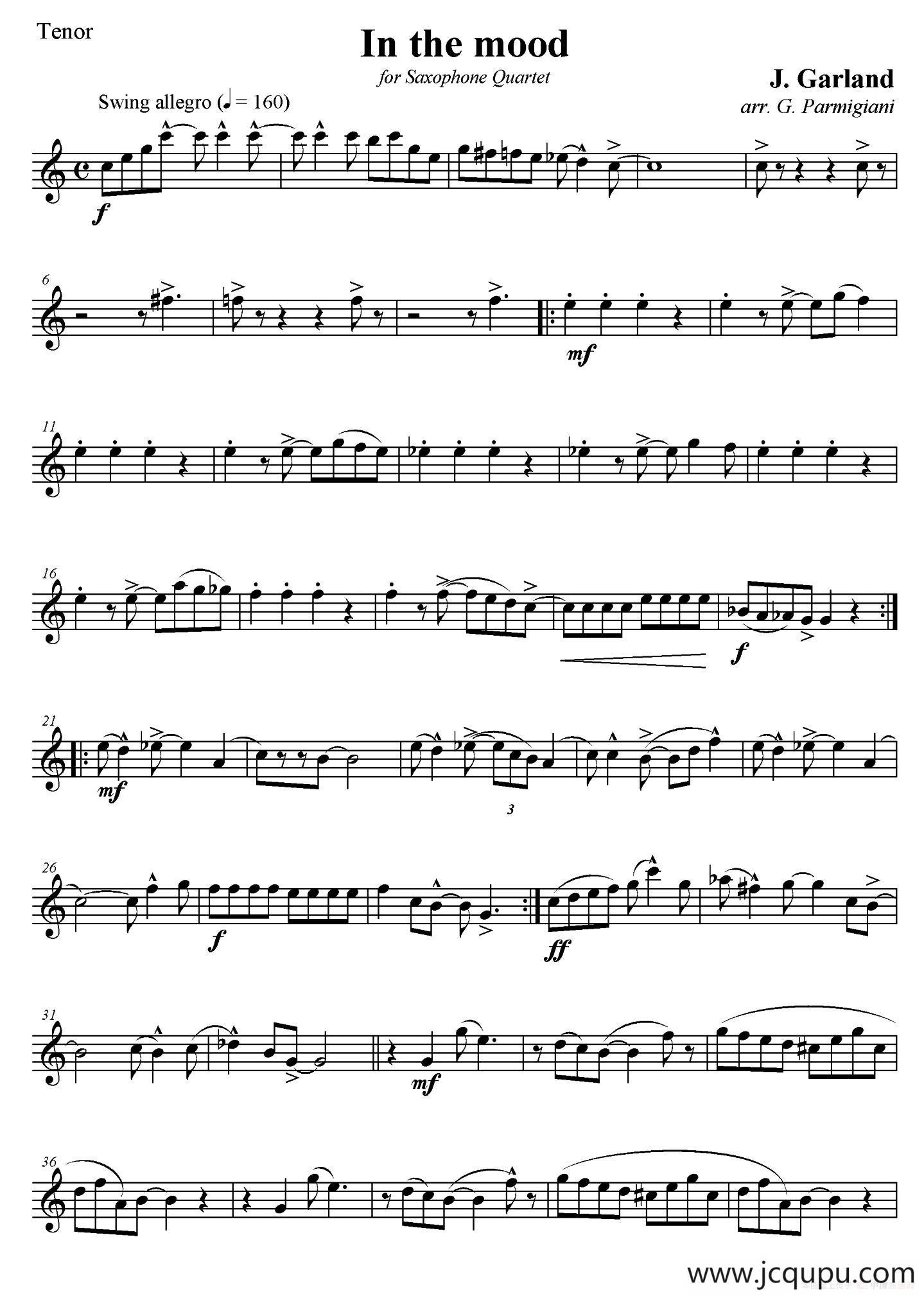 In The Mood（情绪）（四重奏次中音萨克斯分谱）简谱