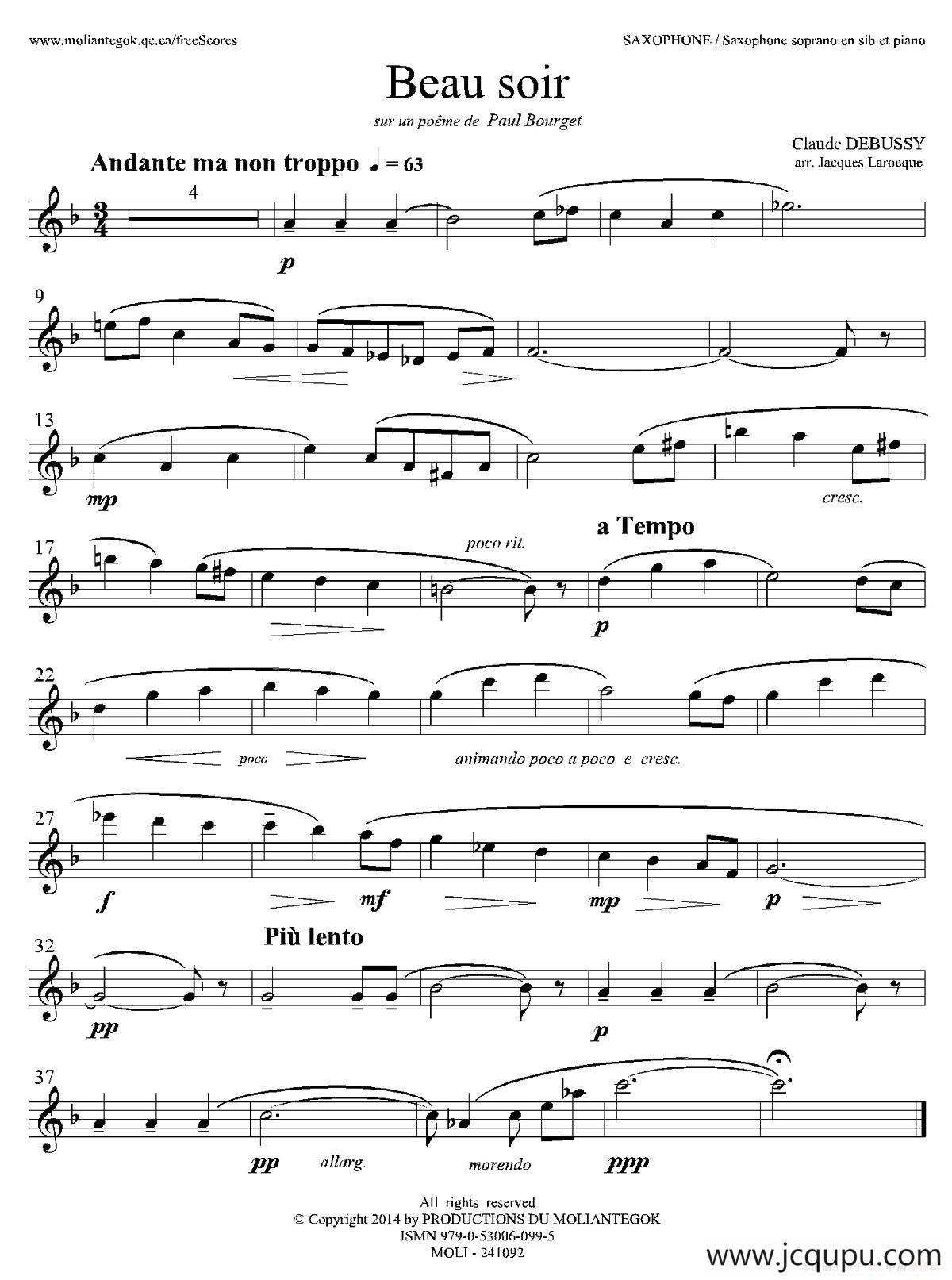 美丽的黄昏（高音萨克斯）简谱