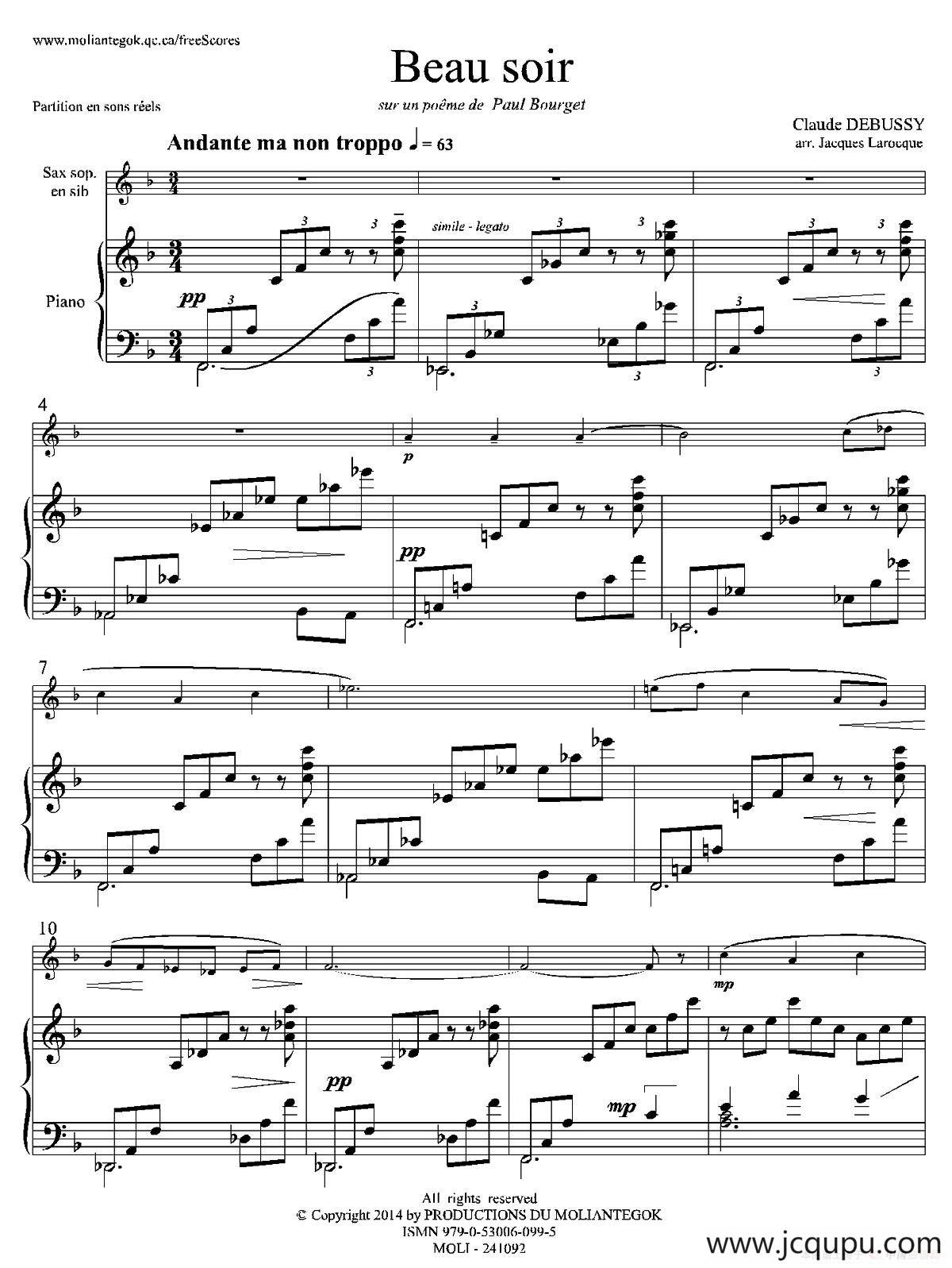 美丽的黄昏（高音萨克斯+钢琴伴奏）简谱