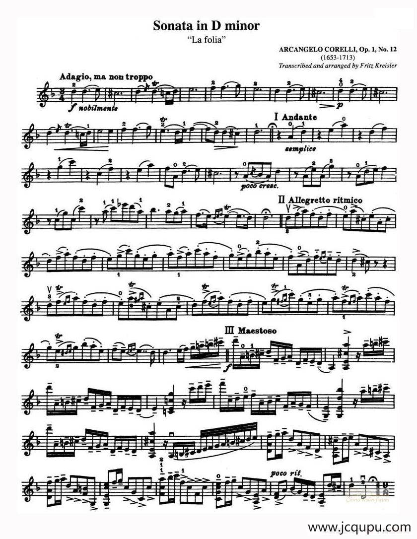 Sonata in D minor（D小调奏鸣曲“La folia”Op.1,No.12）简谱