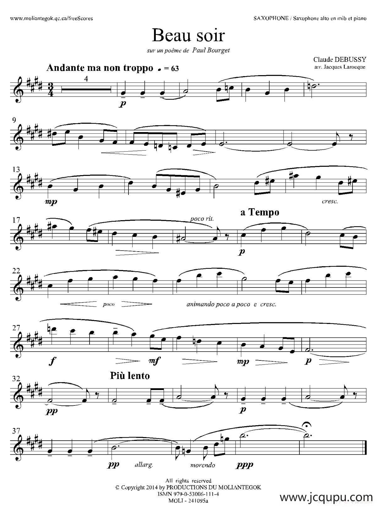 美丽的黄昏（1=G中音萨克斯）简谱