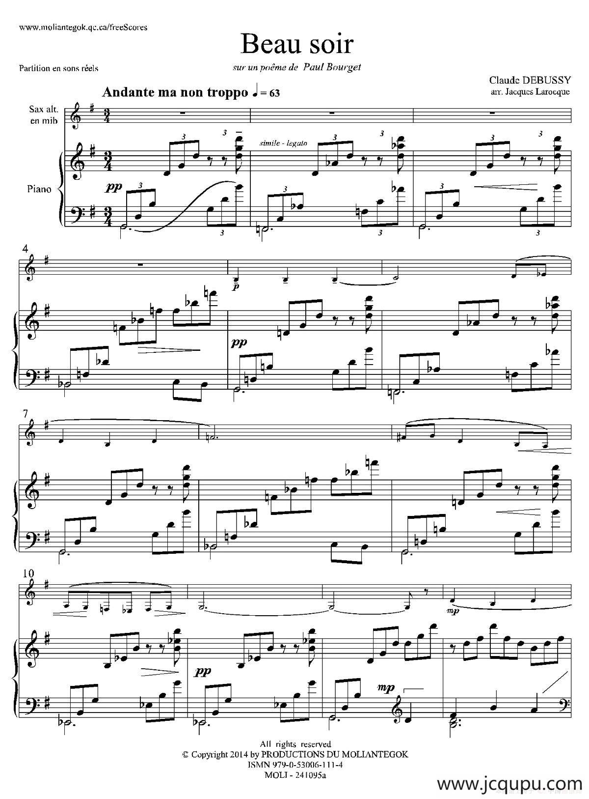 美丽的黄昏（1=G中音萨克斯+钢琴伴奏）简谱