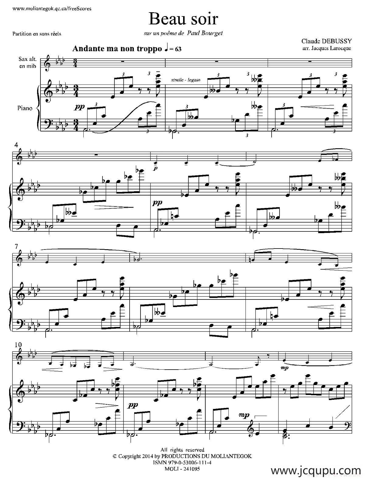 美丽的黄昏（1=降A中音萨克斯+钢琴伴奏）简谱