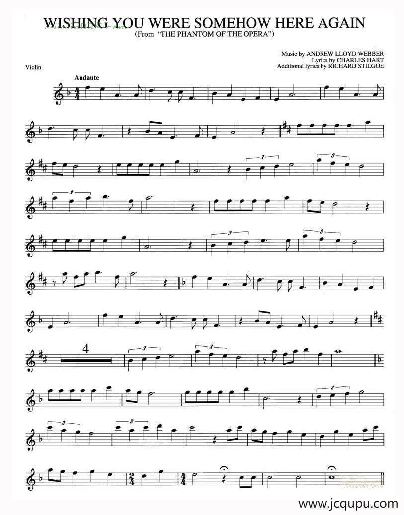 WISHING YOU WEREOMEHOW HERE AGAIN（音乐剧“魅影”《希望你突然出现在这里》）简谱