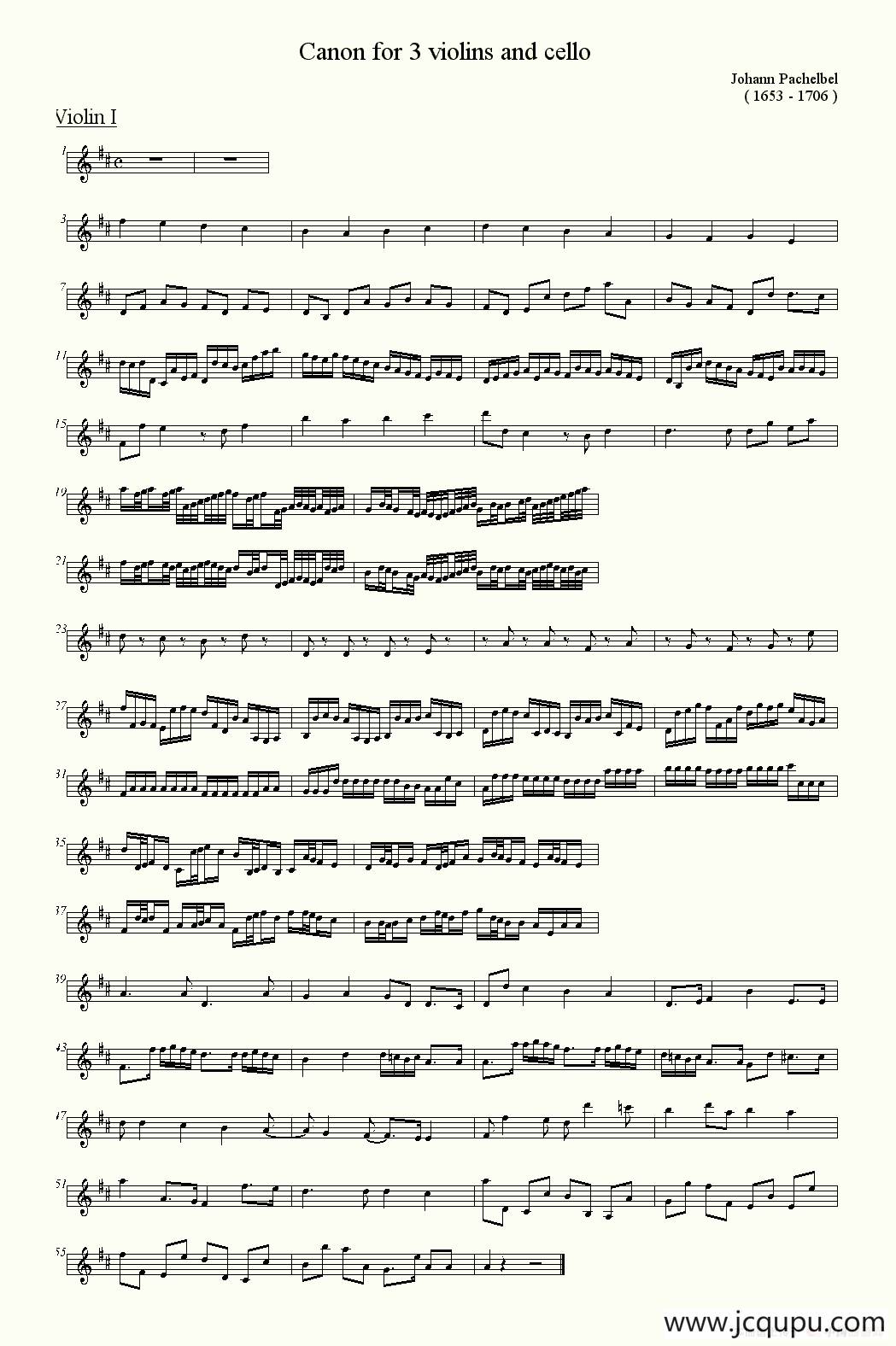canon for 3 violins and cello（卡农小提琴和大提琴三重奏）简谱