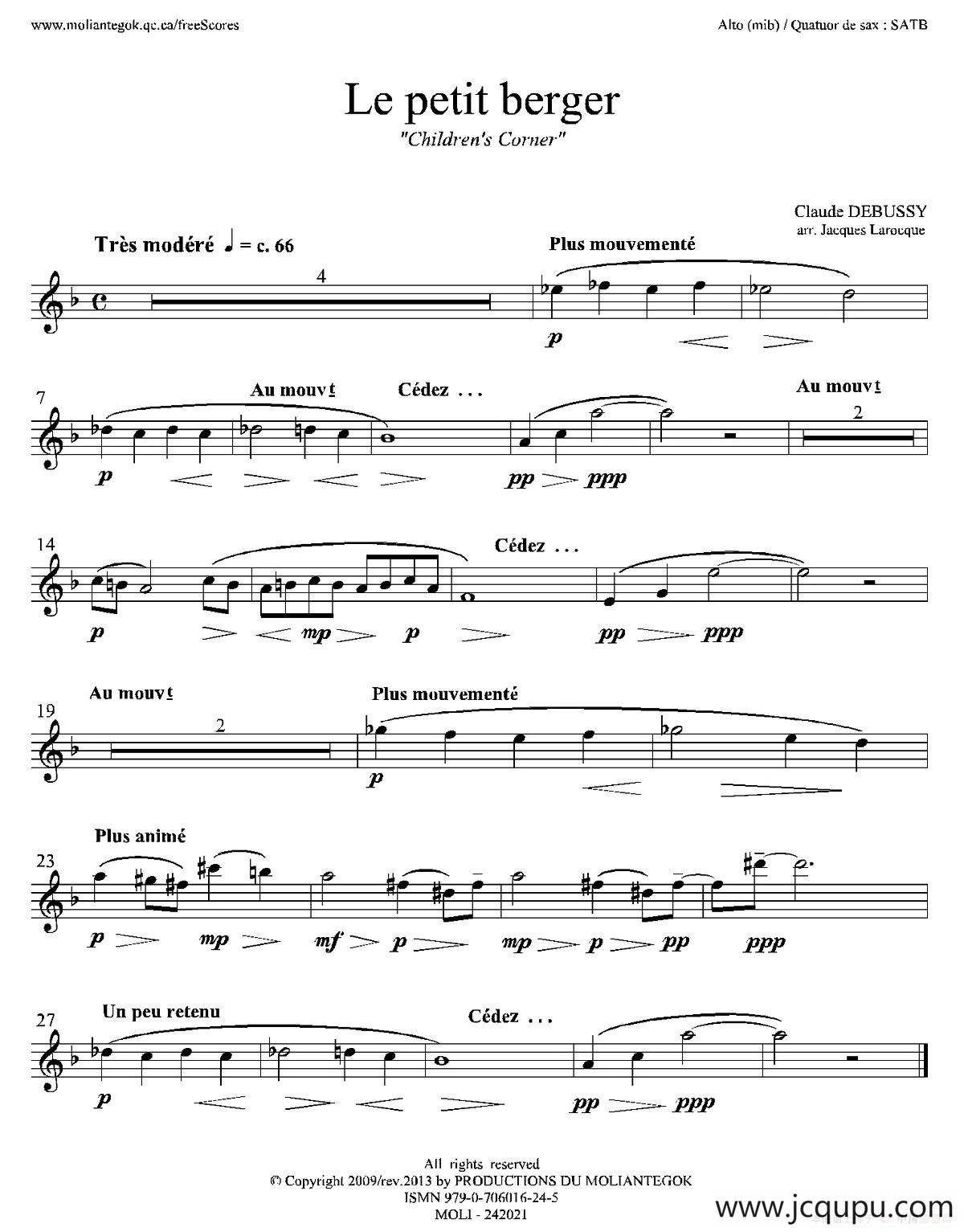 牧童（套曲《儿童乐园》之五）（四重奏中音萨克斯分谱）简谱