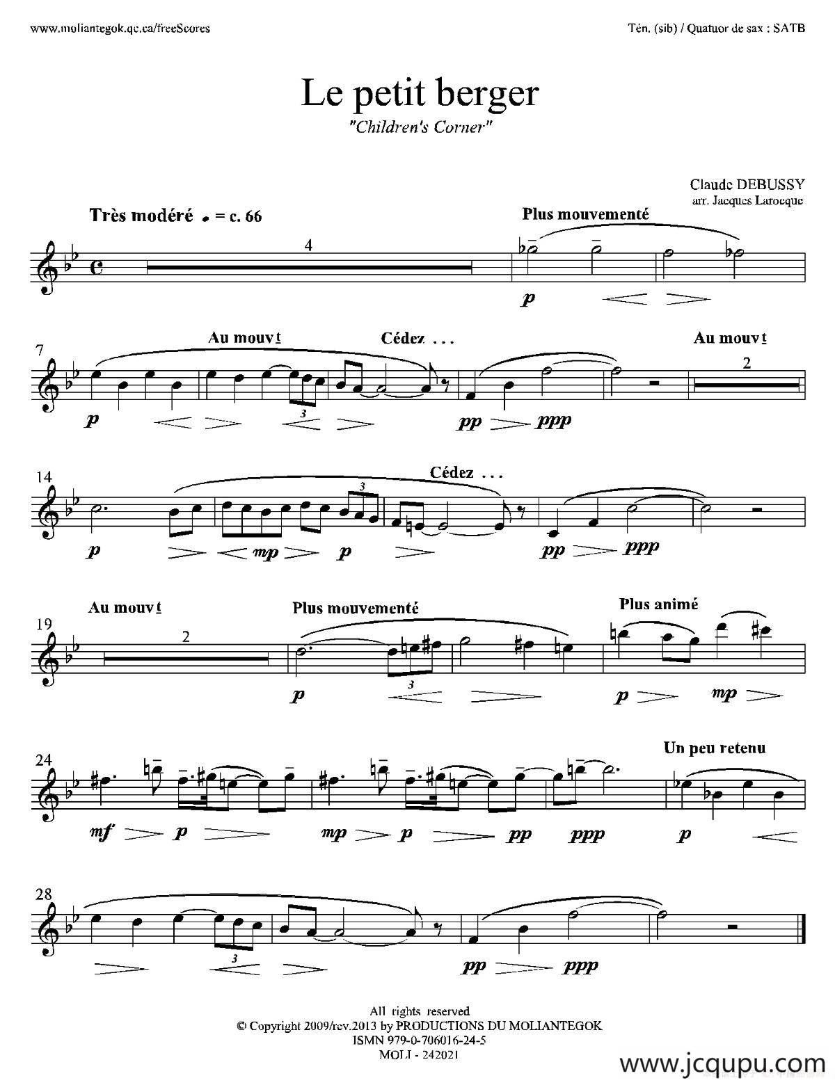 牧童（套曲《儿童乐园》之五）（四重奏次中音萨克斯分谱）简谱