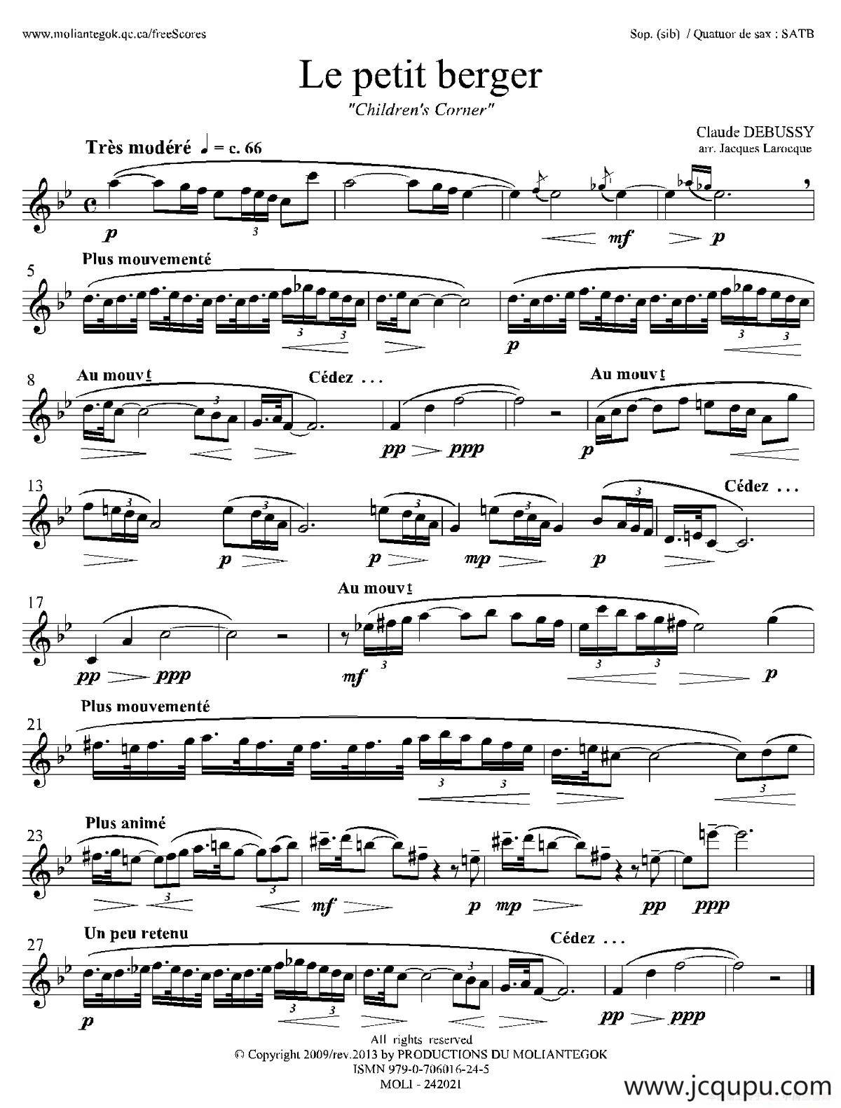 牧童（套曲《儿童乐园》之五）（四重奏高音萨克斯分谱）简谱