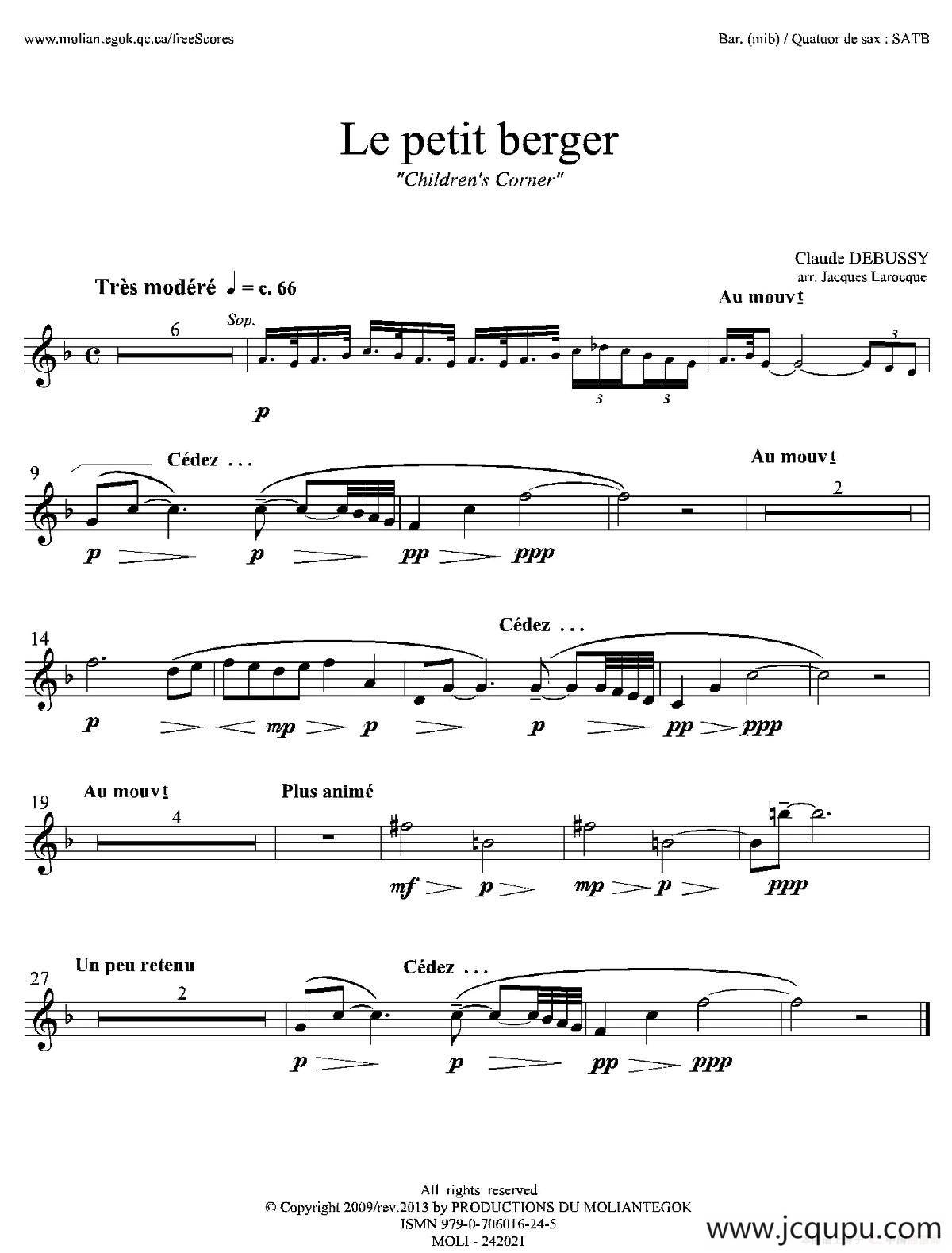 牧童（套曲《儿童乐园》之五）（四重奏上低音萨克斯分谱）简谱