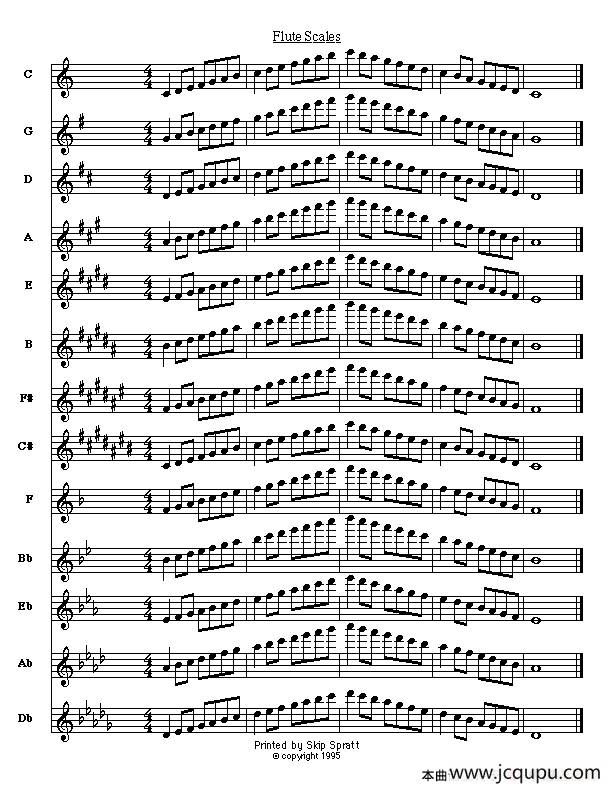 长笛大调音阶简单练习简谱