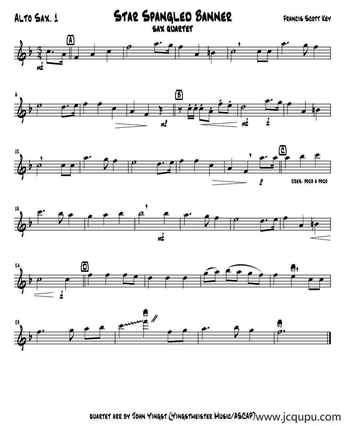 STAR SPANGLED BANNER（五重奏）简谱