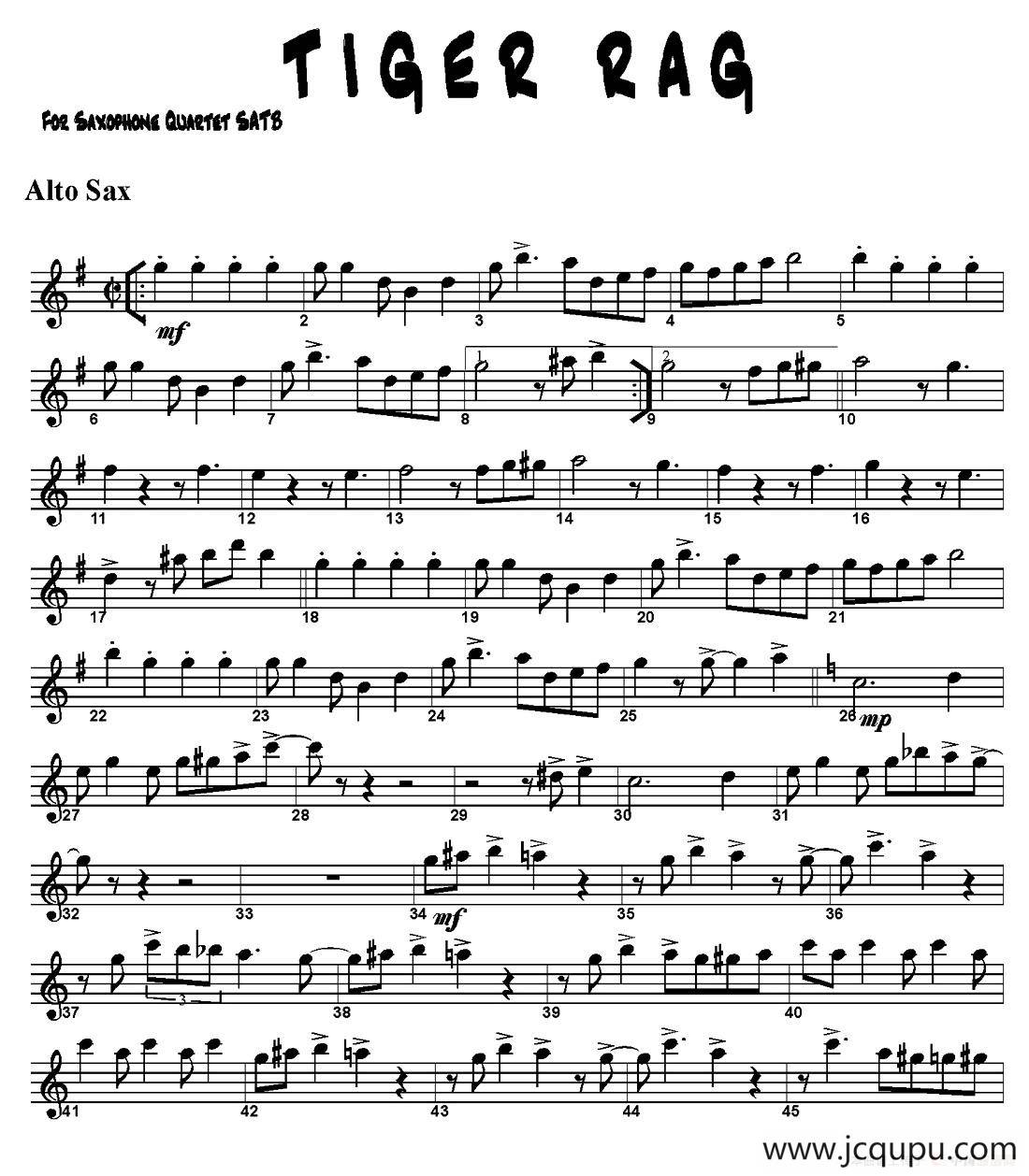 TIGER RAG（四重奏）简谱